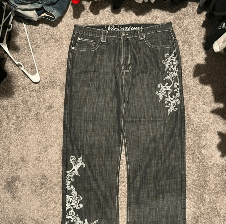 Japanese Brand Embroidery Baggy Jeans Size US 32 / EU 48 - 3 Thumbnail