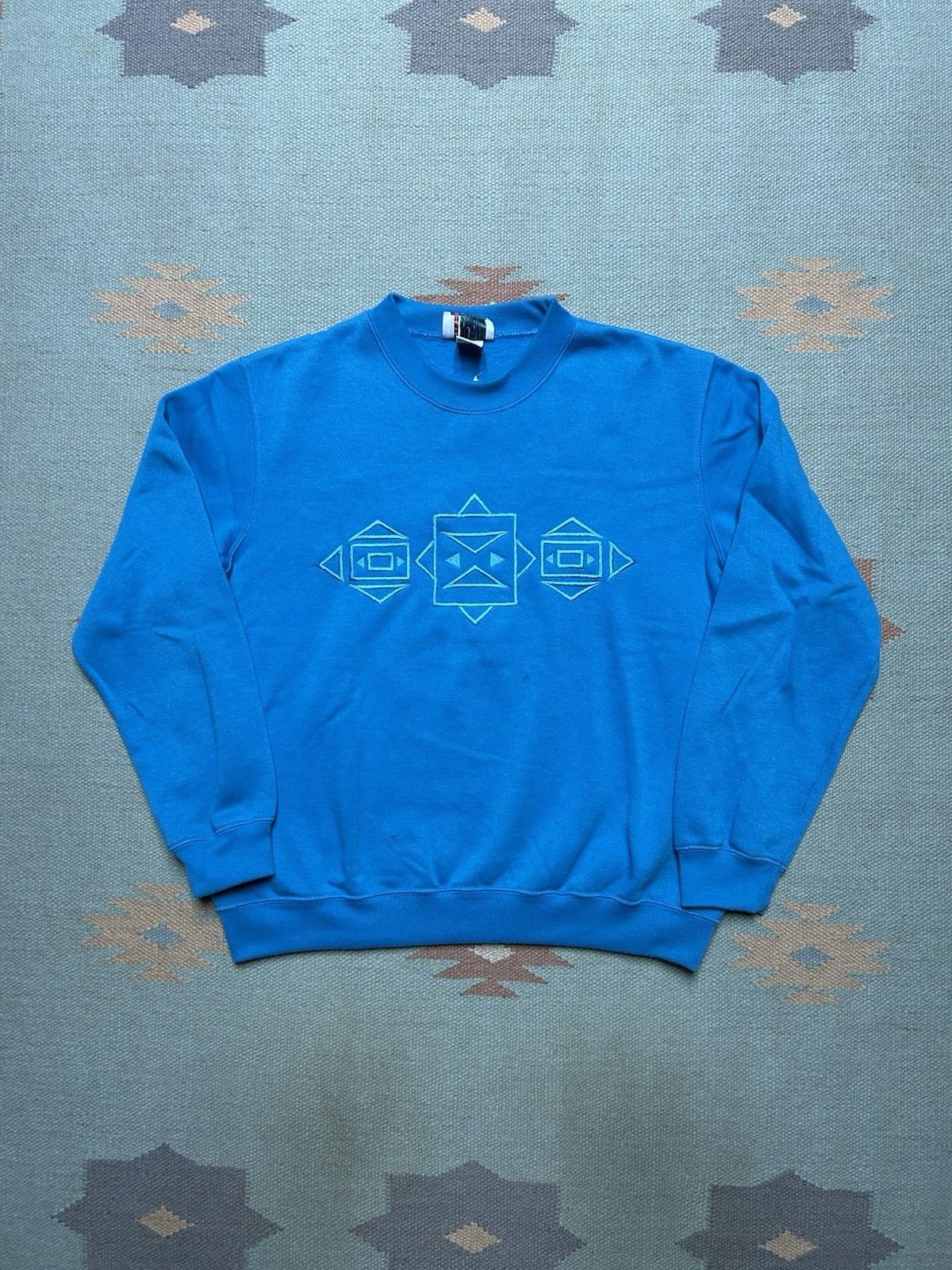 Vintage Vintage 80s sweatshirt embroidered geometric teal boxy M Size US M / EU 48-50 / 2 - 1 Thumbnail