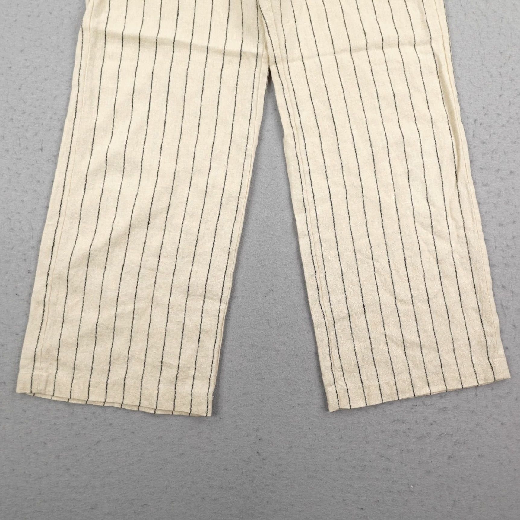 Vintage Pomandère Pants Womens 6 Beige Linen Pinstripe High Rise Wide Leg Baggy Chino Pants, Relaxed, 30 Inseam, Elastic Waist, Pockets, Striped, 0? Size 28" / US 6 / IT 42 - 3 Thumbnail