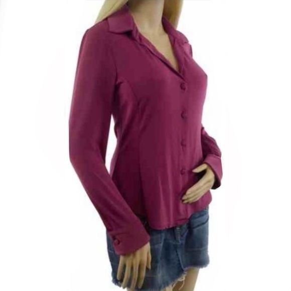 Emporio Armani VTG 90s Emporio Armani Button Front Oxblood Top | Office Sir Size L / US 10 / IT 46 - 6 Thumbnail