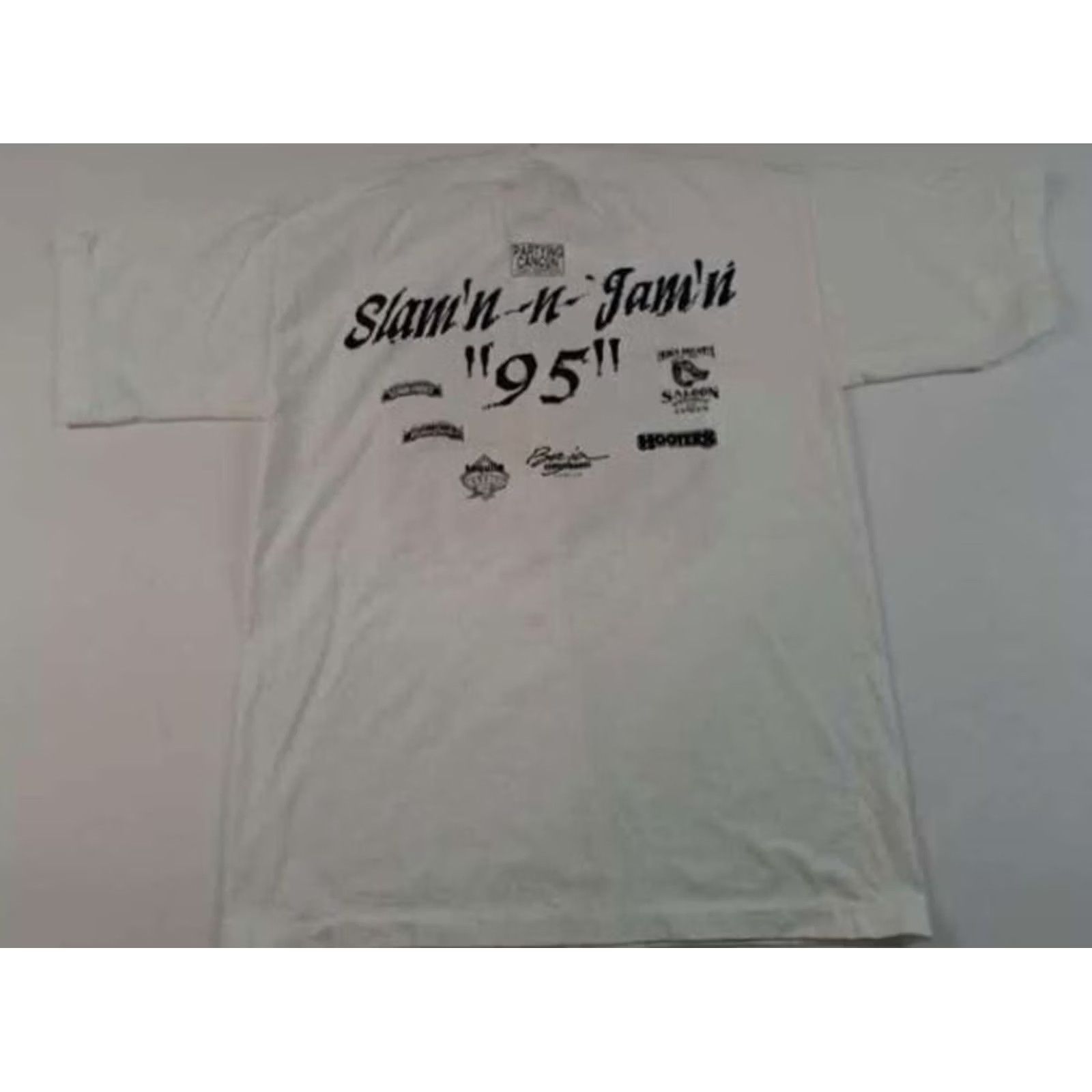 Vintage Slam'n&Jam'n Cancun Cartoon Party T-Shirt size L White 1995 single stitch Men Size US L / EU 52-54 / 3 - 5 Thumbnail