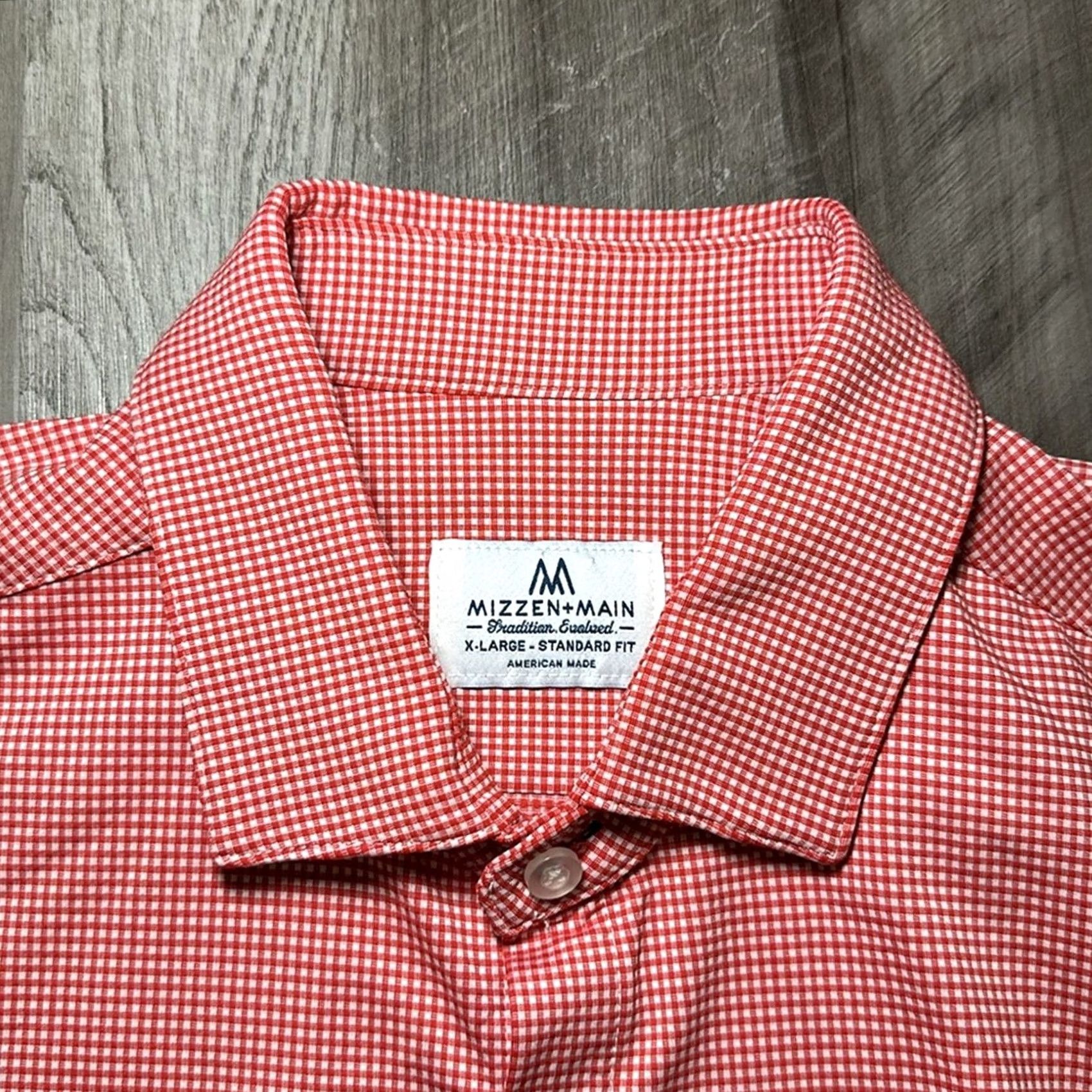 Mizzen+Main Mizzen+Main Shirt XL Men Red Gingham Checkered Performance Long Sleeve Button Standard Fit Size US XL / EU 56 / 4 - 6 Thumbnail