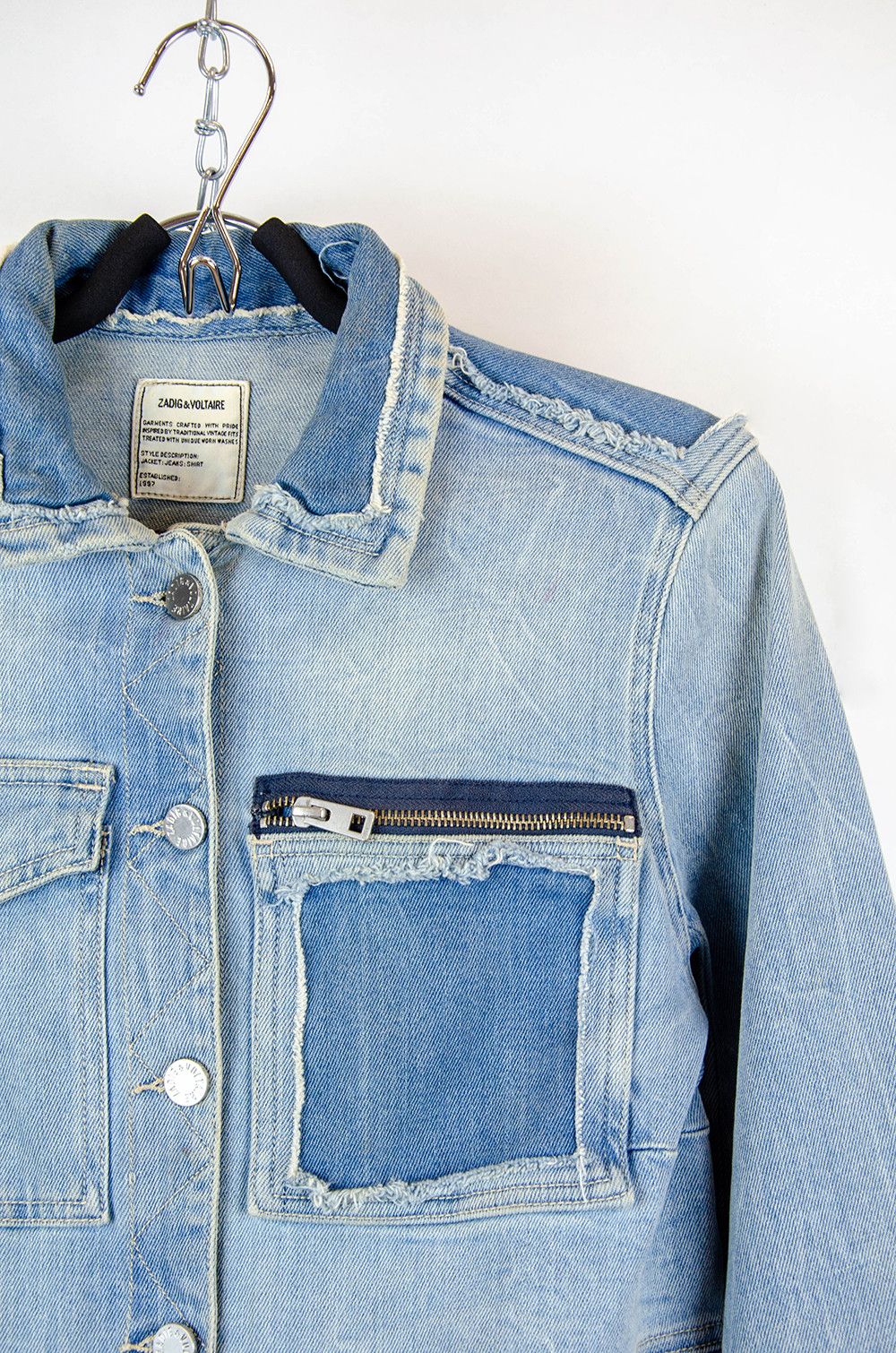Zadig & Voltaire Zadig Voltaire Patchwork Denim Jacket Blue Distressed - S Size S / US 4 / IT 40 - 5 Thumbnail
