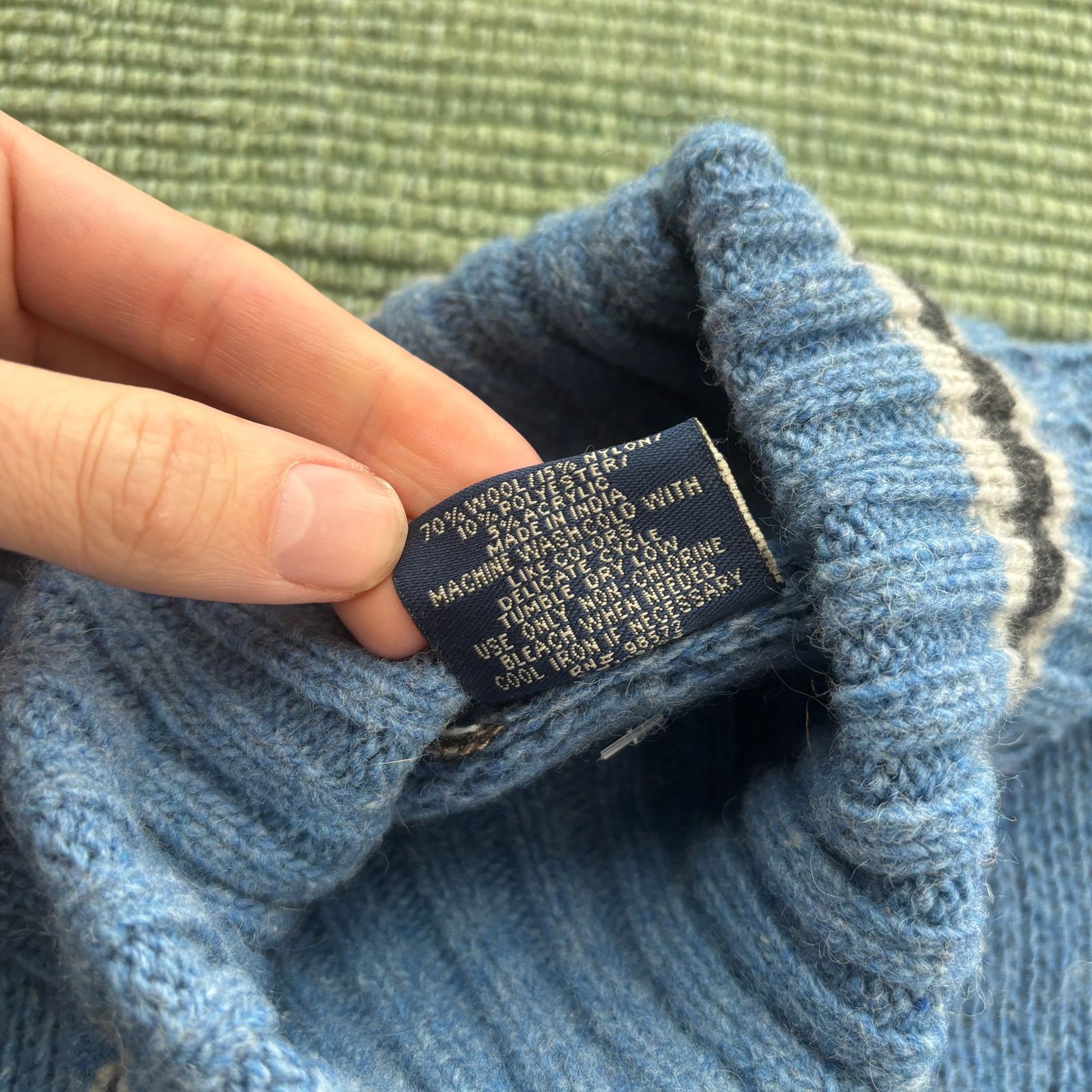 Vintage Vintage 1990s blue single stripe wool turtleneck sweater Size US XL / EU 56 / 4 - 6 Thumbnail