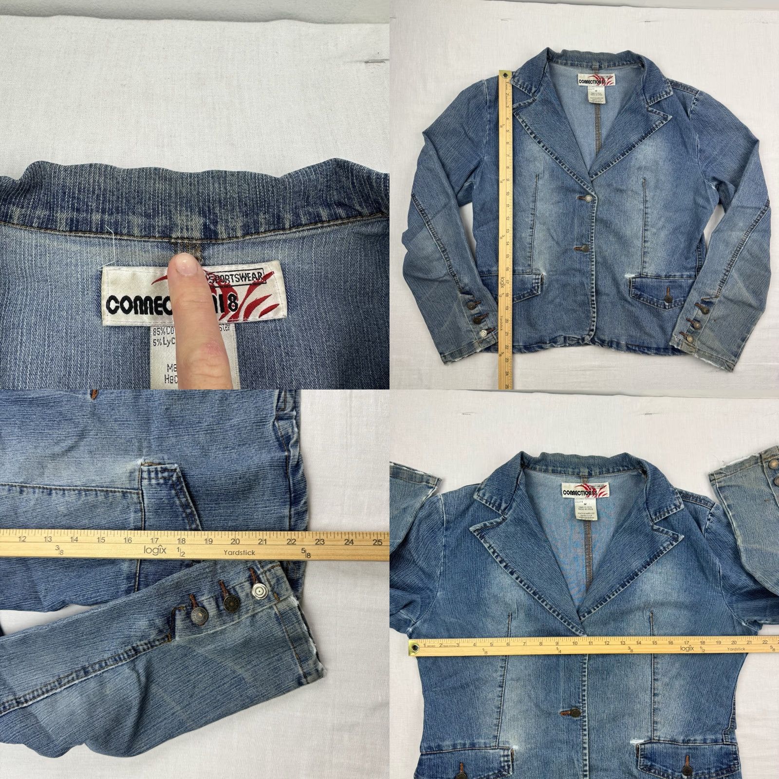 Denime VINTAGE Connection 18 Denim Jacket Women's M Blue Hipster 90s Y2K Grunge Punk Jacket Womens Medium Blue Hipster 90s Y2K Fashion Size M / US 6-8 / IT 42-44 - 8 Thumbnail