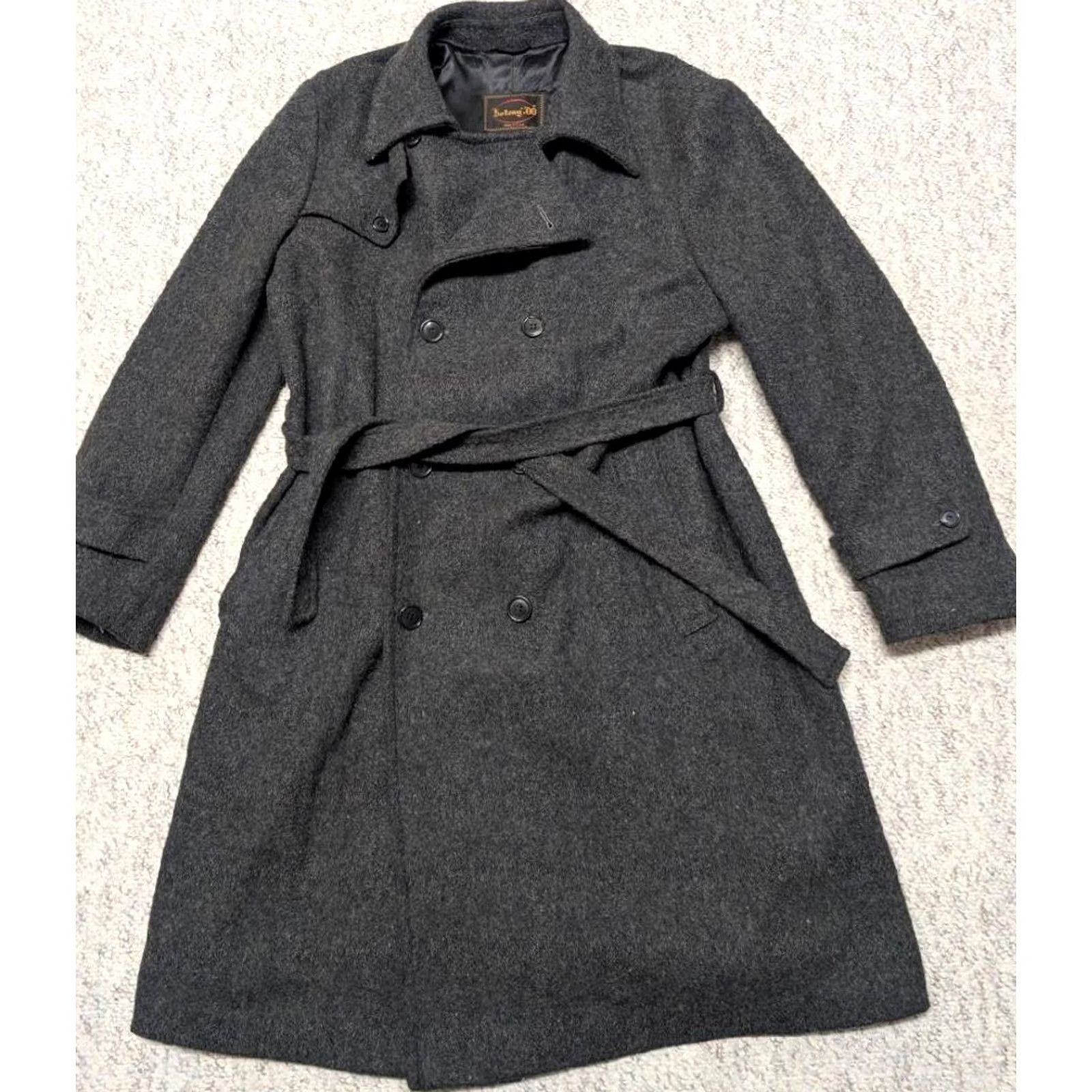 Doublet VINTAGE Botany 500 overcoat Coat Mens XL Gray Wool Double Breasted Belted Trench Coat Size US XL / EU 56 / 4 - 2 Thumbnail