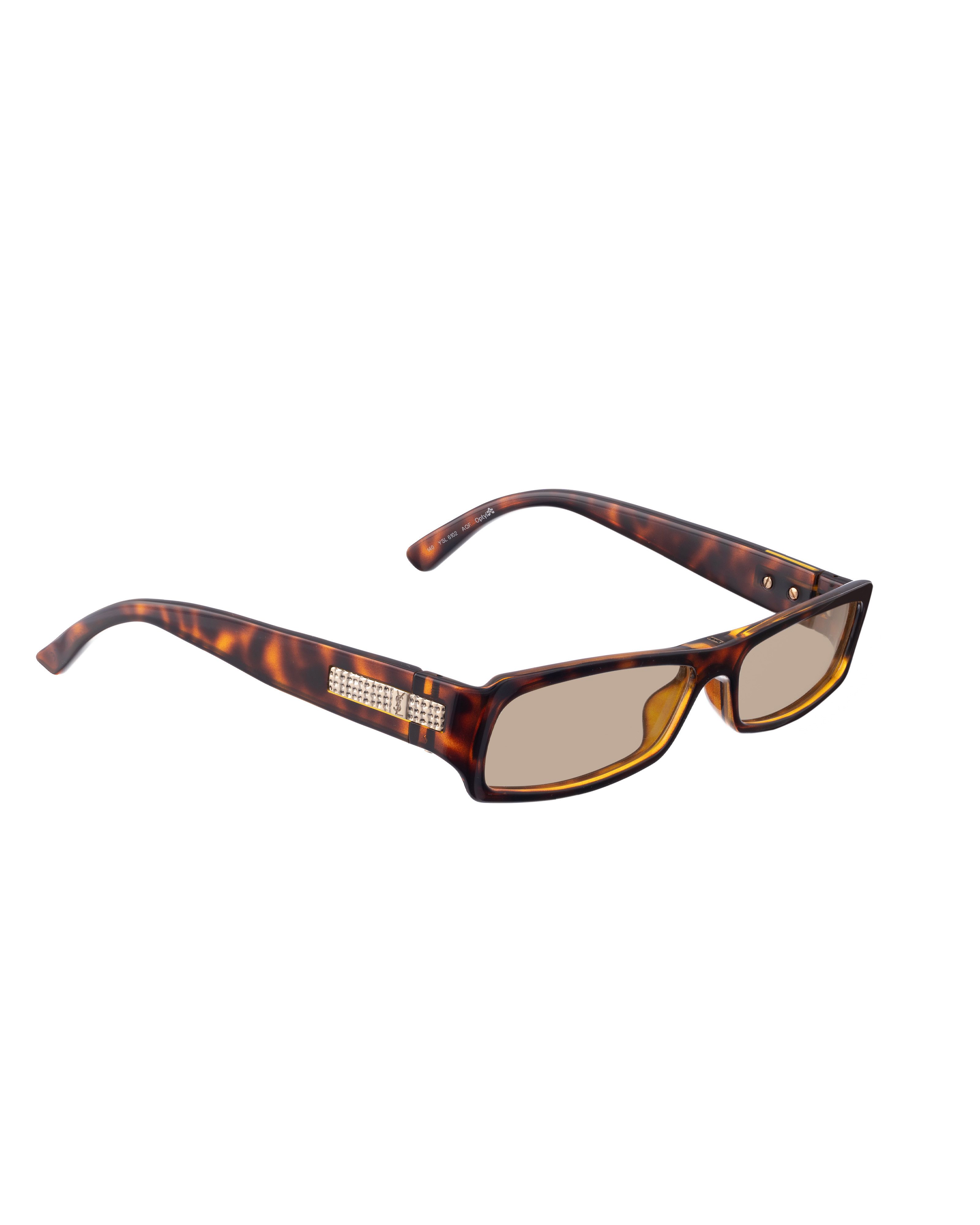 Yves Saint Laurent Yves Saint Laurent 00s Dark Havana Sunglasses & Silver Logo Size ONE SIZE - 1 Thumbnail