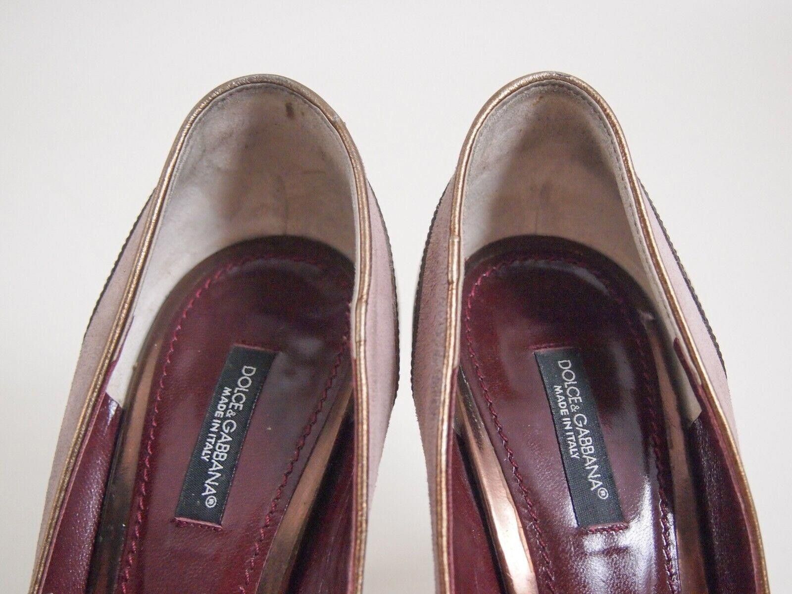 Designer Dolce & Gabbana Heels Bronze Leather Suede US 7 EU 37 Size US 7 / IT 37 - 4 Thumbnail