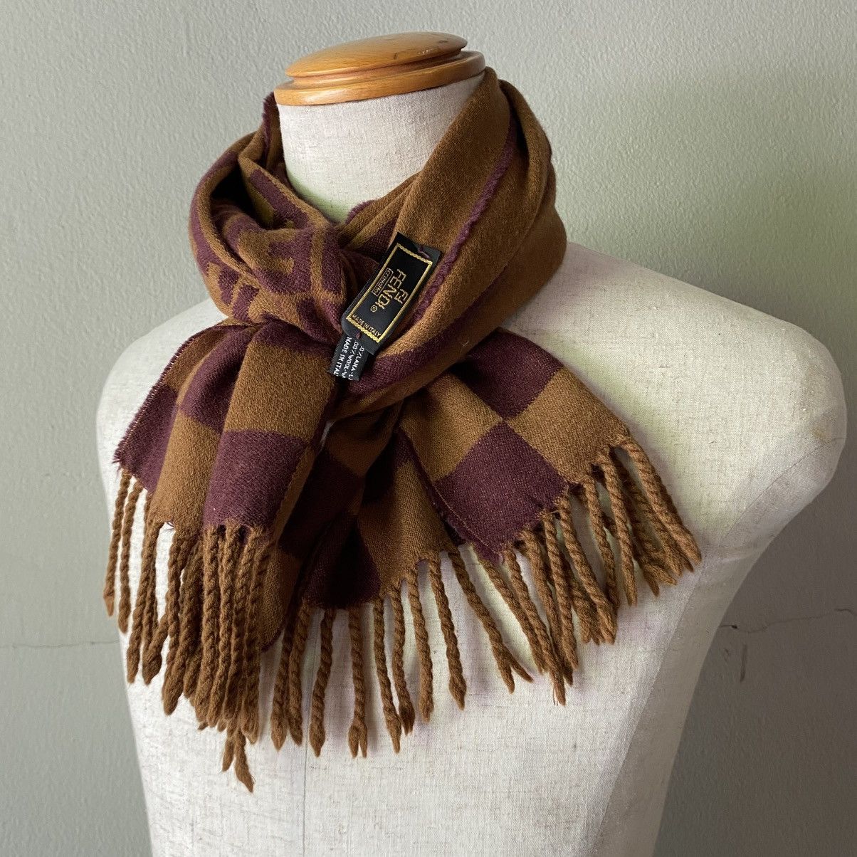 Fendi FENDI Monogram Scarf in Brown & Maroon Size ONE SIZE - 10 Thumbnail