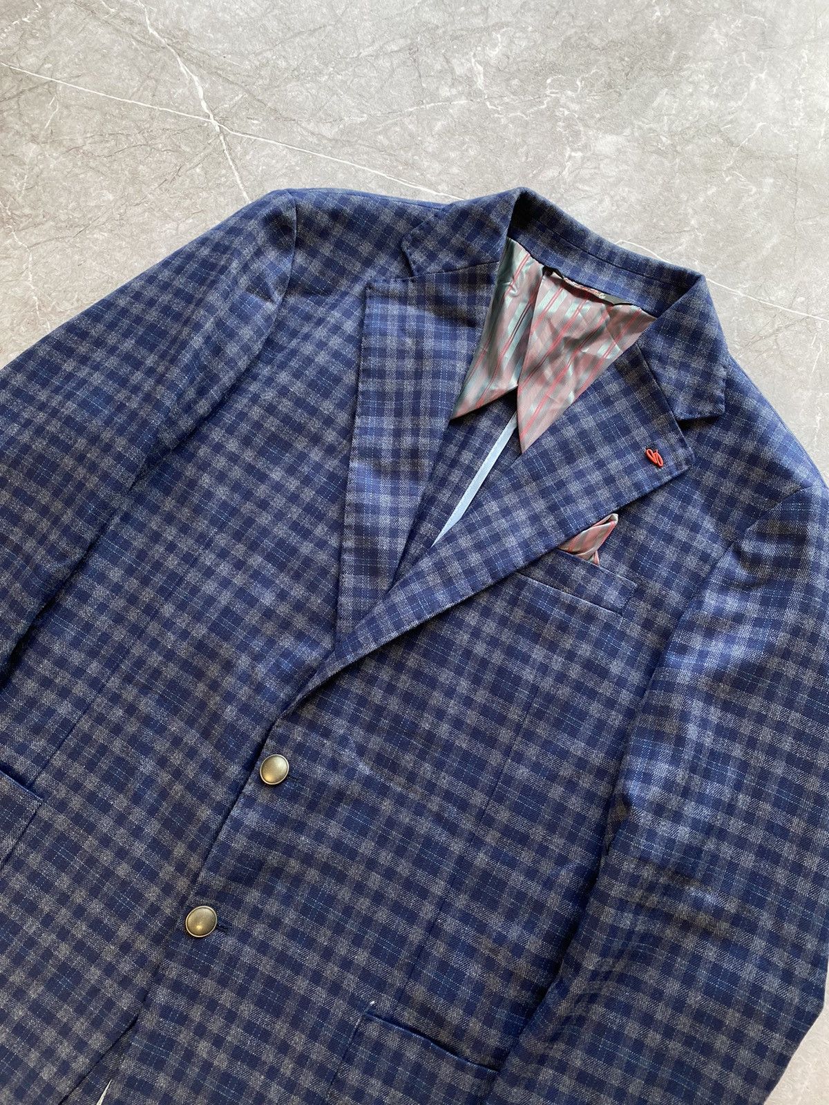 Designer Rare Linea Sartoriale Milano Check Thick Flannel Wool Blazer Size 52R - 3 Thumbnail
