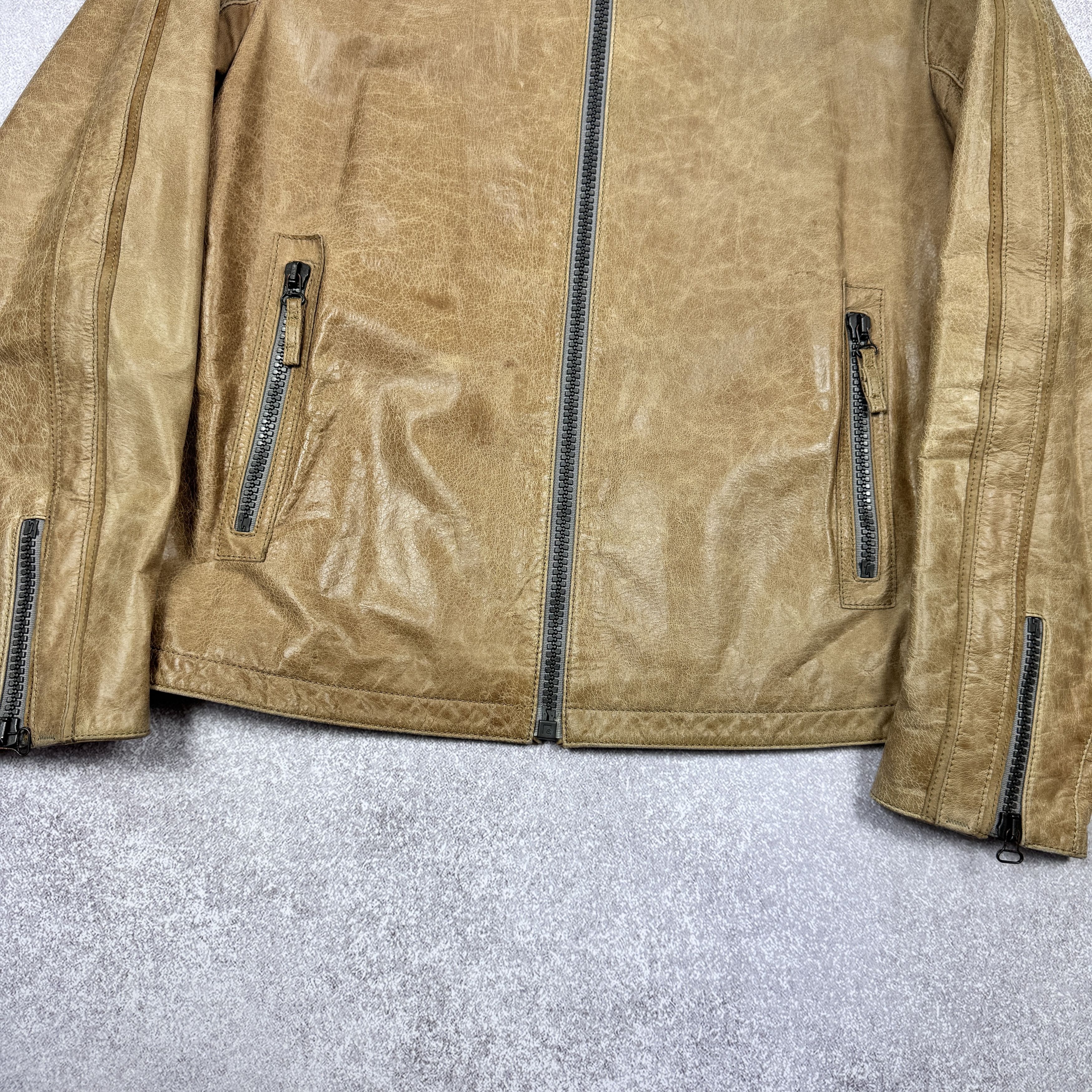 Genuine Leather × Strellson Men`s STRELLSON CARAMEL BROWN LEATHER BIKER JACKET SIZE L/52 Size US L / EU 52-54 / 3 - 3 Thumbnail