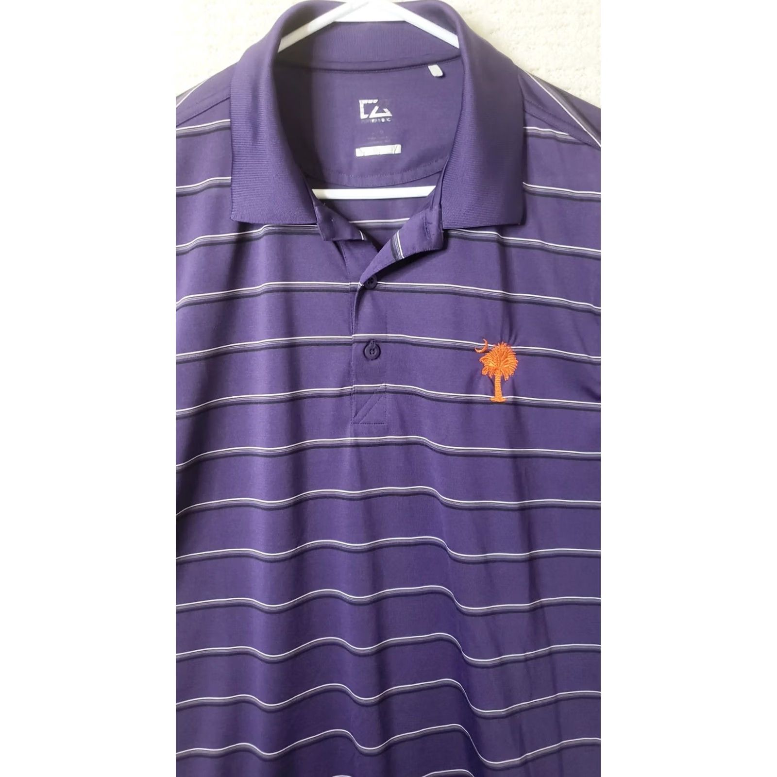Cutter & Buck Cutter & Buck DryTec GOLF POLO SS SHIRT Mens L Purple Striped SC State Logo Size US L / EU 52-54 / 3 - 3 Thumbnail