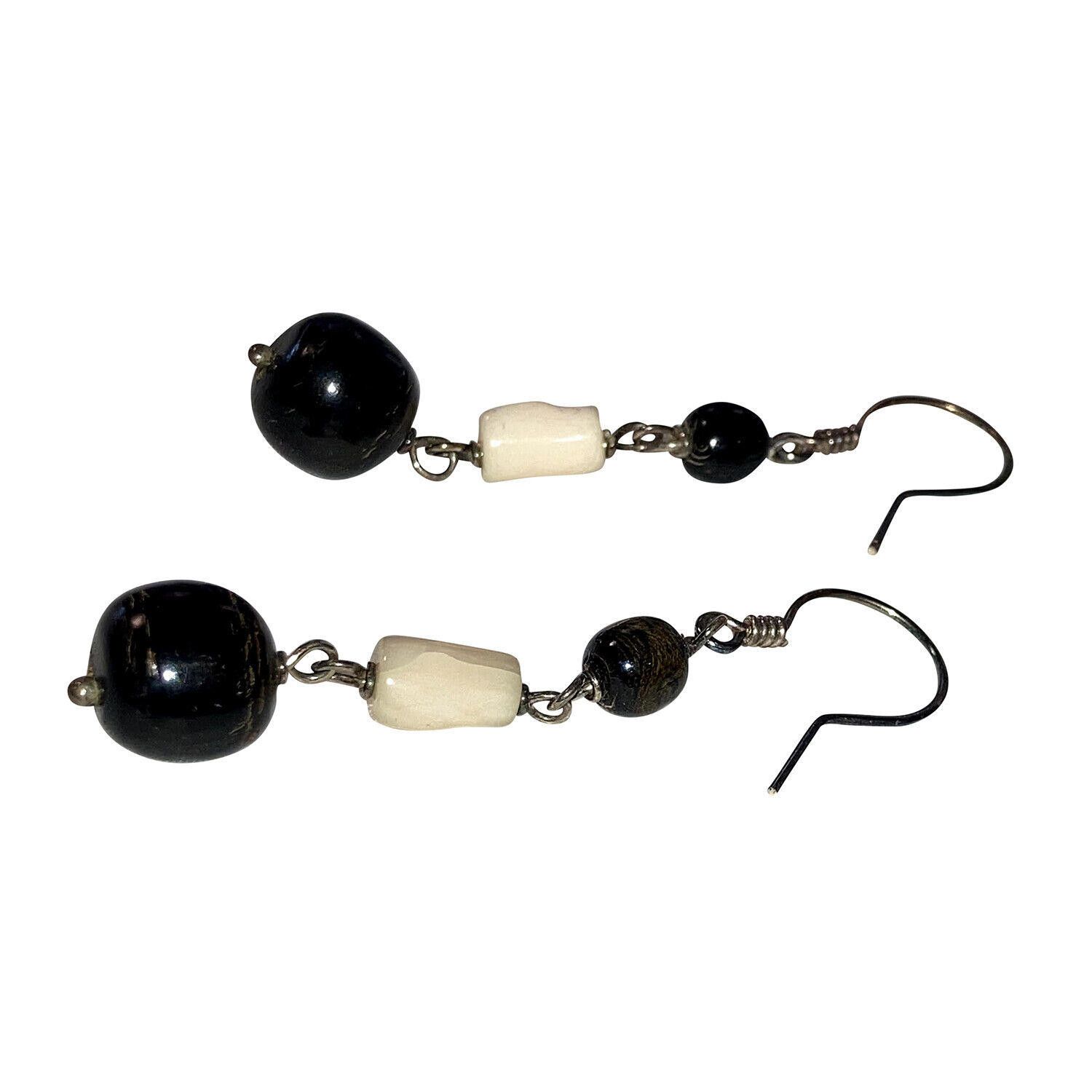 Designer Artisan Mexican Silver Black and Pink Coral Dangle Earrings Size ONE SIZE - 3 Thumbnail