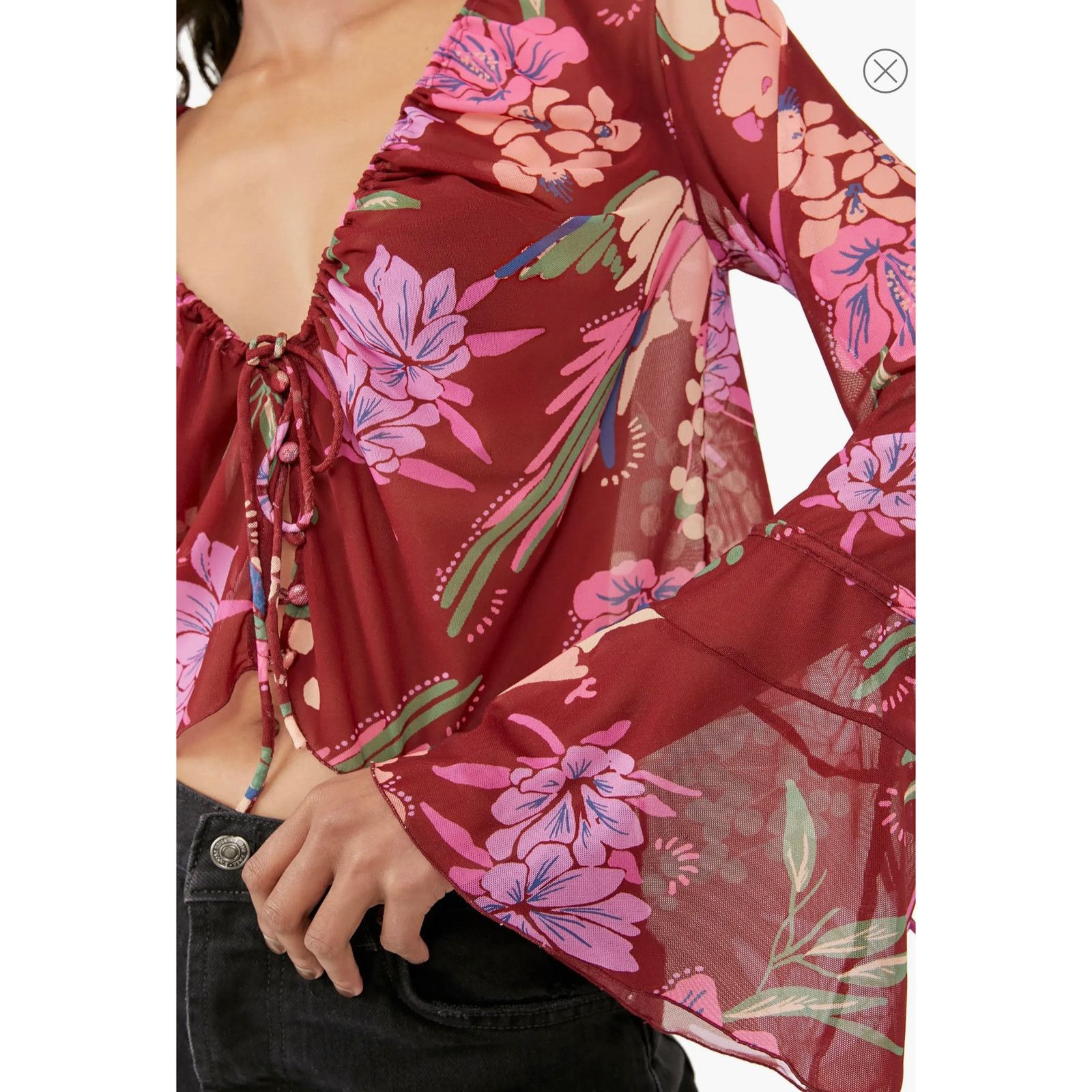 Free People Free People Of Paradise Floral Bell Sleeve Blouse Top XS Size XS / US 0-2 / IT 36-38 - 2 Thumbnail