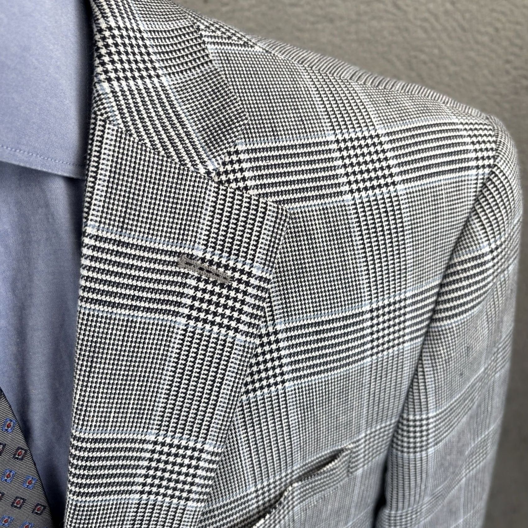 Jos. A. Bank Jos A Bank Blazer Mens 40L White Navy Glen Plaid Sport Coat Cotton Linen Blend Regular Long Notch JAB 80s 90s Classic Designer USA Mens Size 40R - 4 Thumbnail