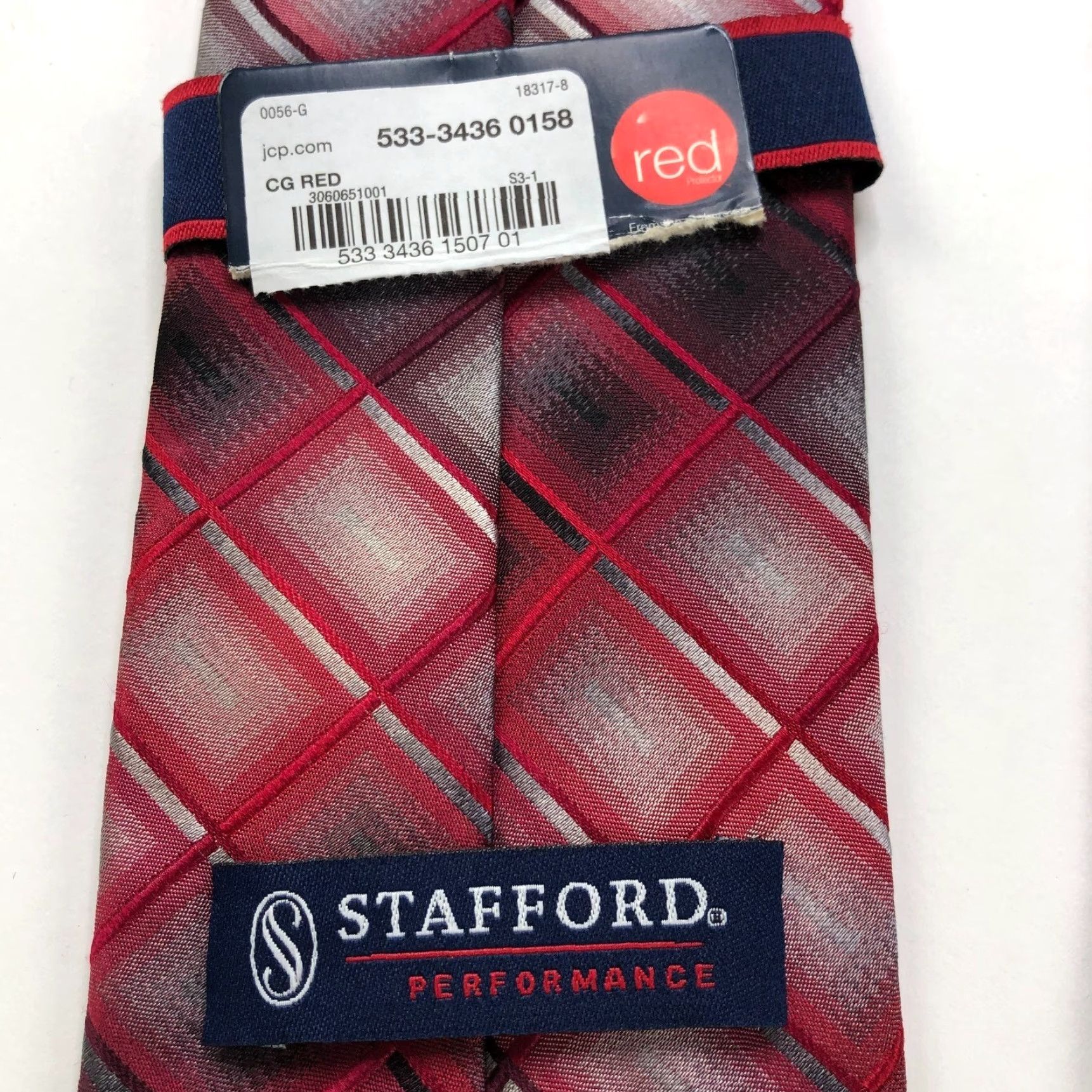 Stafford VINTAGE Stafford Performance 100% Silk Neck Tie Men’s Geometric 3.5" / 56 In Tie Mens Red Geometric Vintage 56 Inches 3.5 Inch Width Mens Size ONE SIZE - 7 Thumbnail