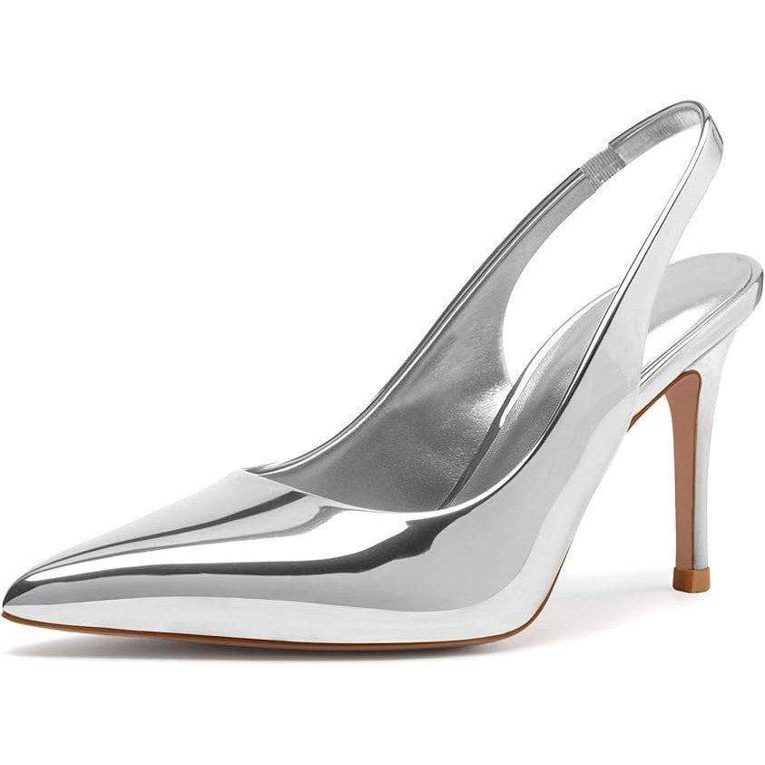 Other HeelChic Women's 6.5 Silver Mirror Slingback Pointy Pumps Size US 6.5 / IT 36.5 - 1 Thumbnail