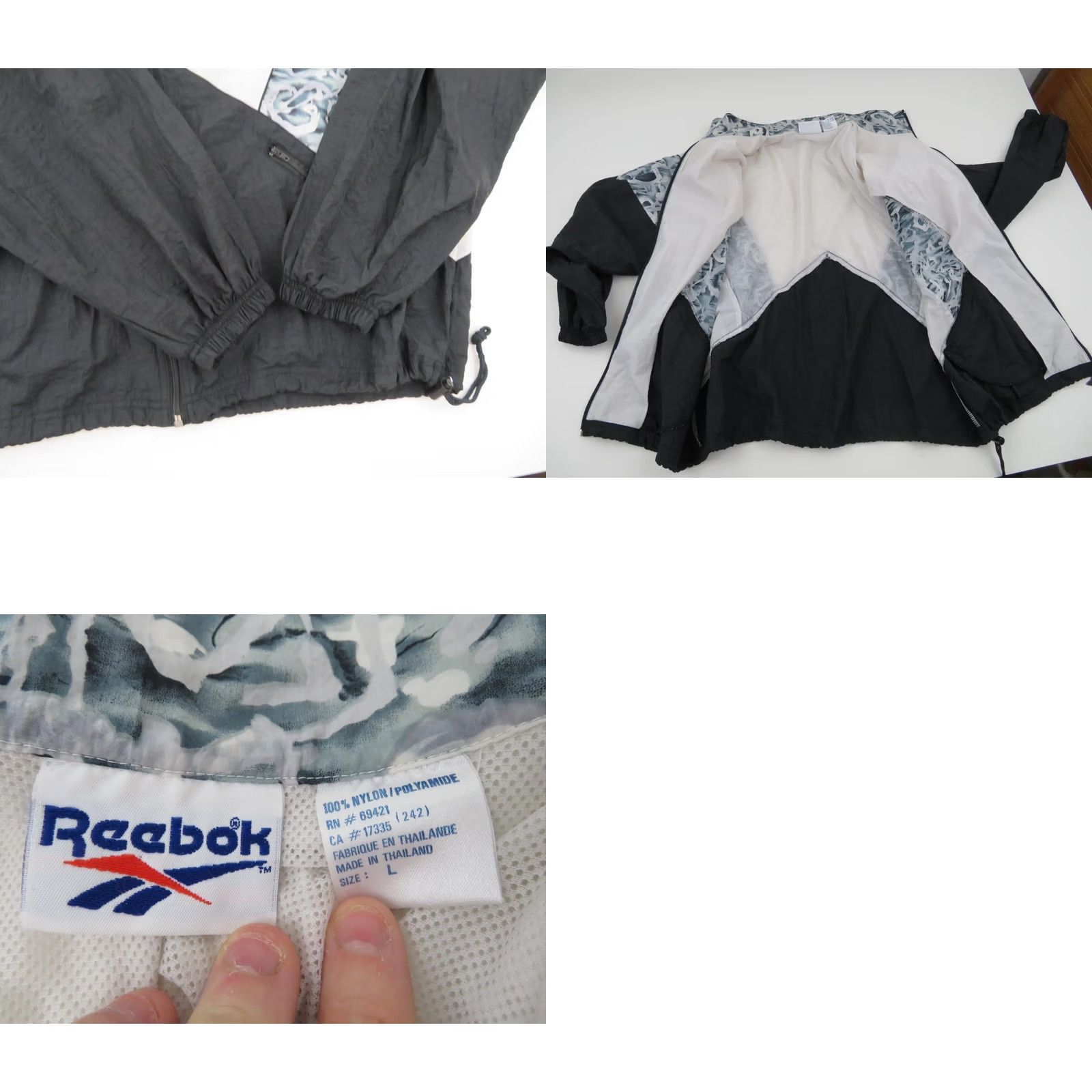 Reebok VINTAGE 90s Reebok Jacket Mens L White Camo Nylon Coat Concrete Running Weathergear Wind-Resistant Size US L / EU 52-54 / 3 - 8 Thumbnail