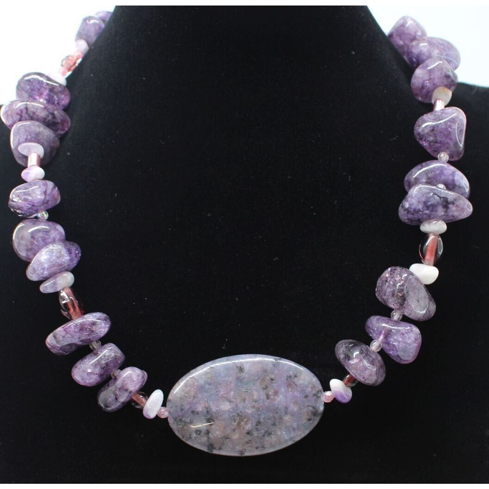 Other Big Chunky Purple Violet Genuine Amethyst Stone Necklace 20" Size ONE SIZE - 1 Thumbnail