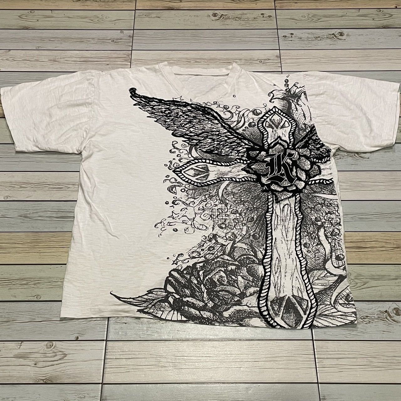Affliction × Ed Hardy × Tapout Rare Wings Cross Tee Y2K Affliction Style Size US XL / EU 56 / 4 - 1 Thumbnail