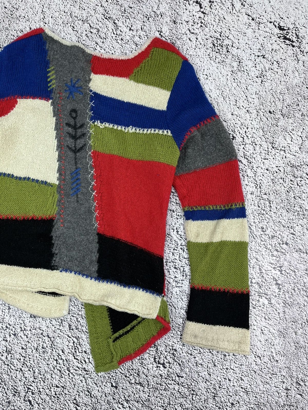 Japanese Brand Vintage Aventures Des Toiles Wool Patchwork Cardigan Size M / US 6-8 / IT 42-44 - 7 Thumbnail