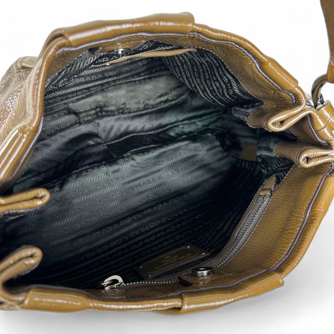 Prada - one shoulder bag brown leather faded patent leather