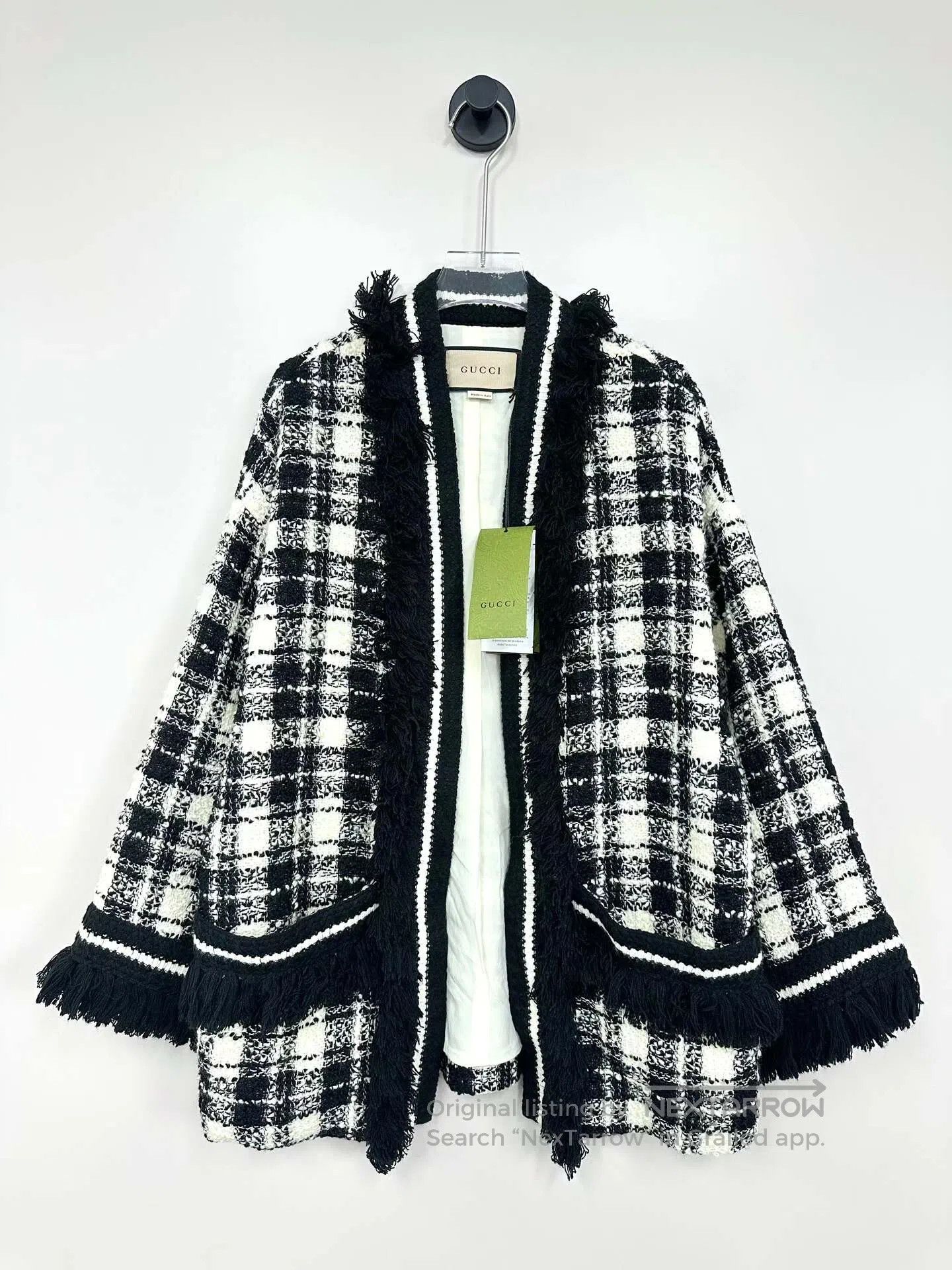 Gucci Guicci Black and White Tweed Check Fringe Jacket| Size XS / US 0-2 / IT 36-38 - 1 Thumbnail