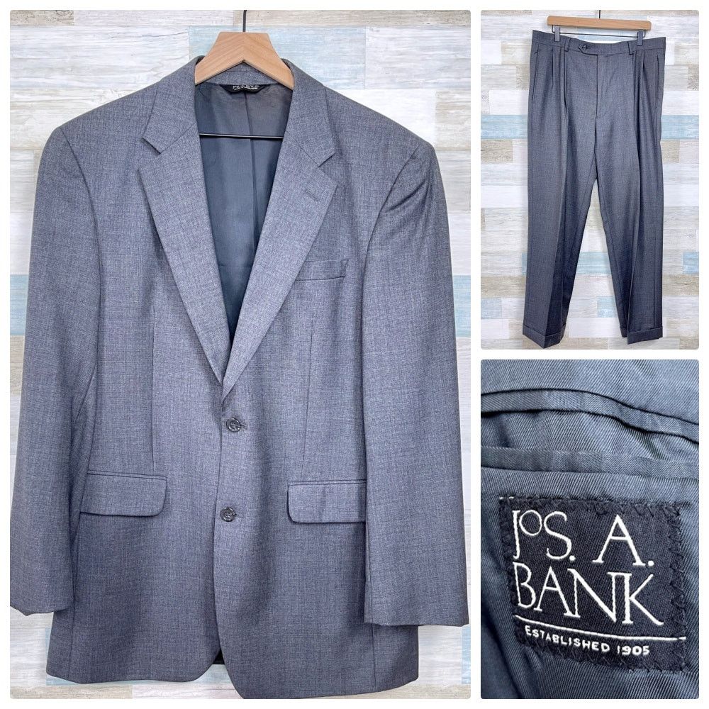 Jos. A. Bank Jos A Bank Wool Nailhead Suit Gray Mens Two Button 41L Size 40L - 1 Thumbnail
