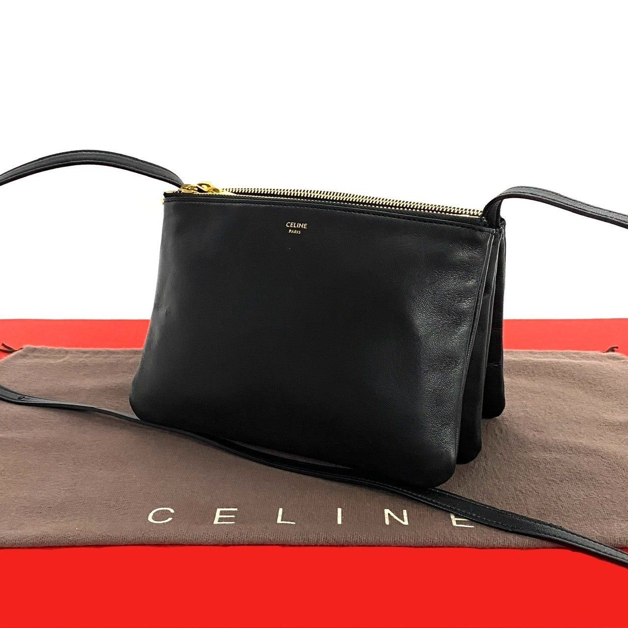 Celine Shoulder Bag Black Leather