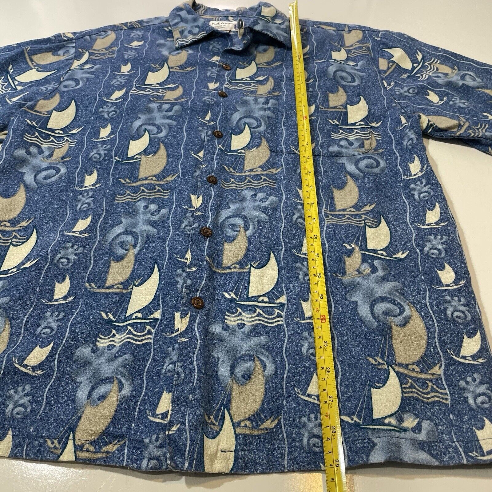 IOLANI Vintage Iolani Mens Hawaiian Shirt Large Blue Sailboat RARE Size US L / EU 52-54 / 3 - 5 Thumbnail