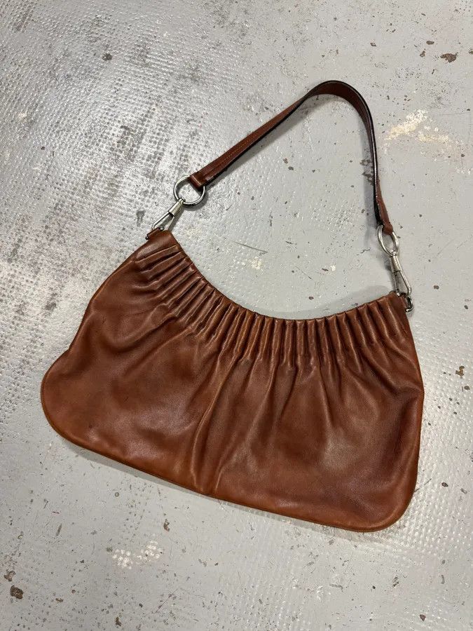 Yves Saint Laurent 2000s Yves Saint Laurent Cognac Leather Ruched Handle Bag Size ONE SIZE - 3 Thumbnail