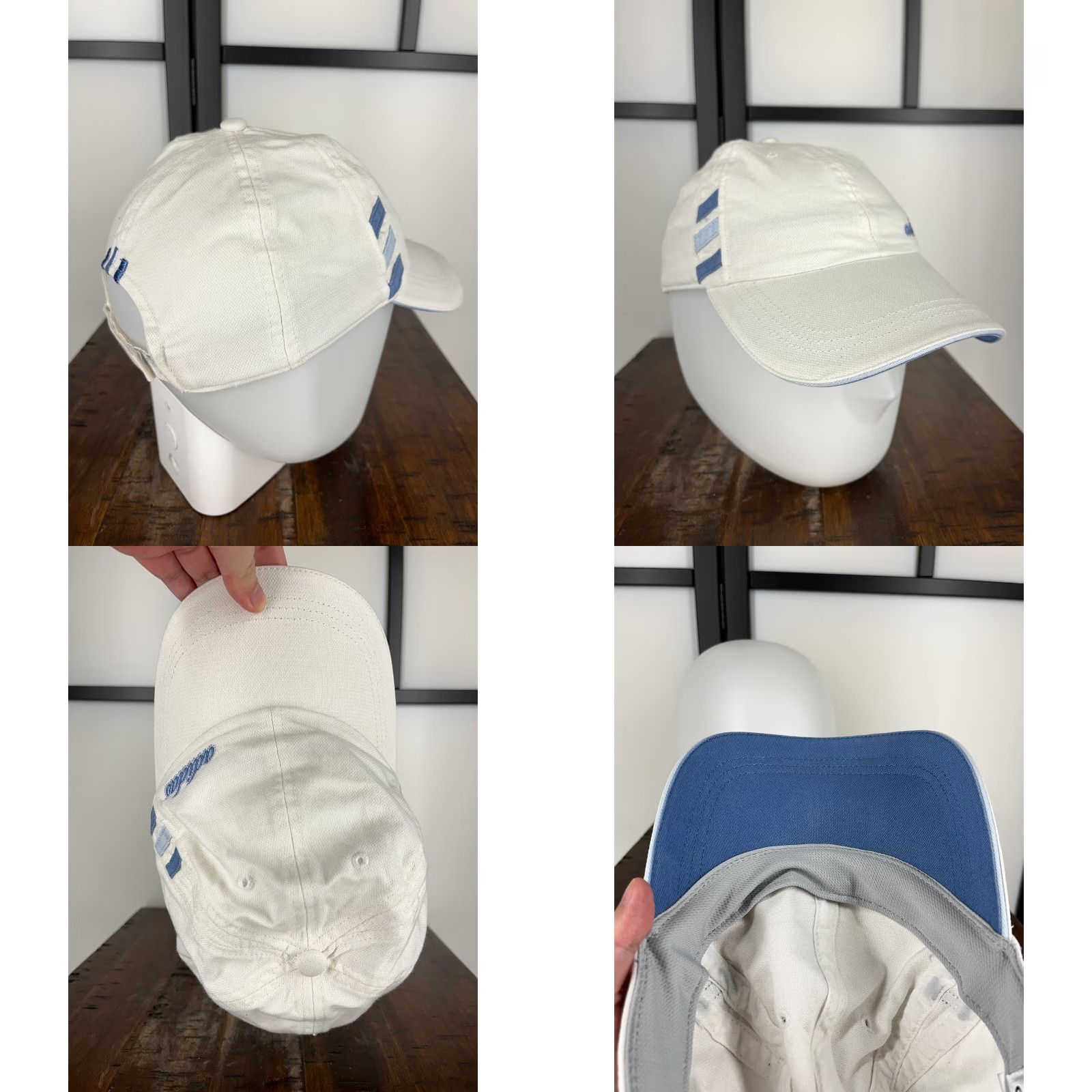 Adidas VINTAGE Adidas Hat Cap Strap Back Adult One Size White Blue Cotton Climalite Size ONE SIZE - 8 Thumbnail
