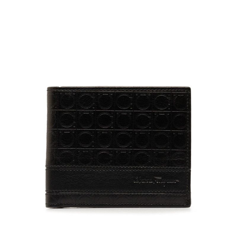 image of Salvatore Ferragamo Gancini Leather Bifold Wallet in Black, Women's