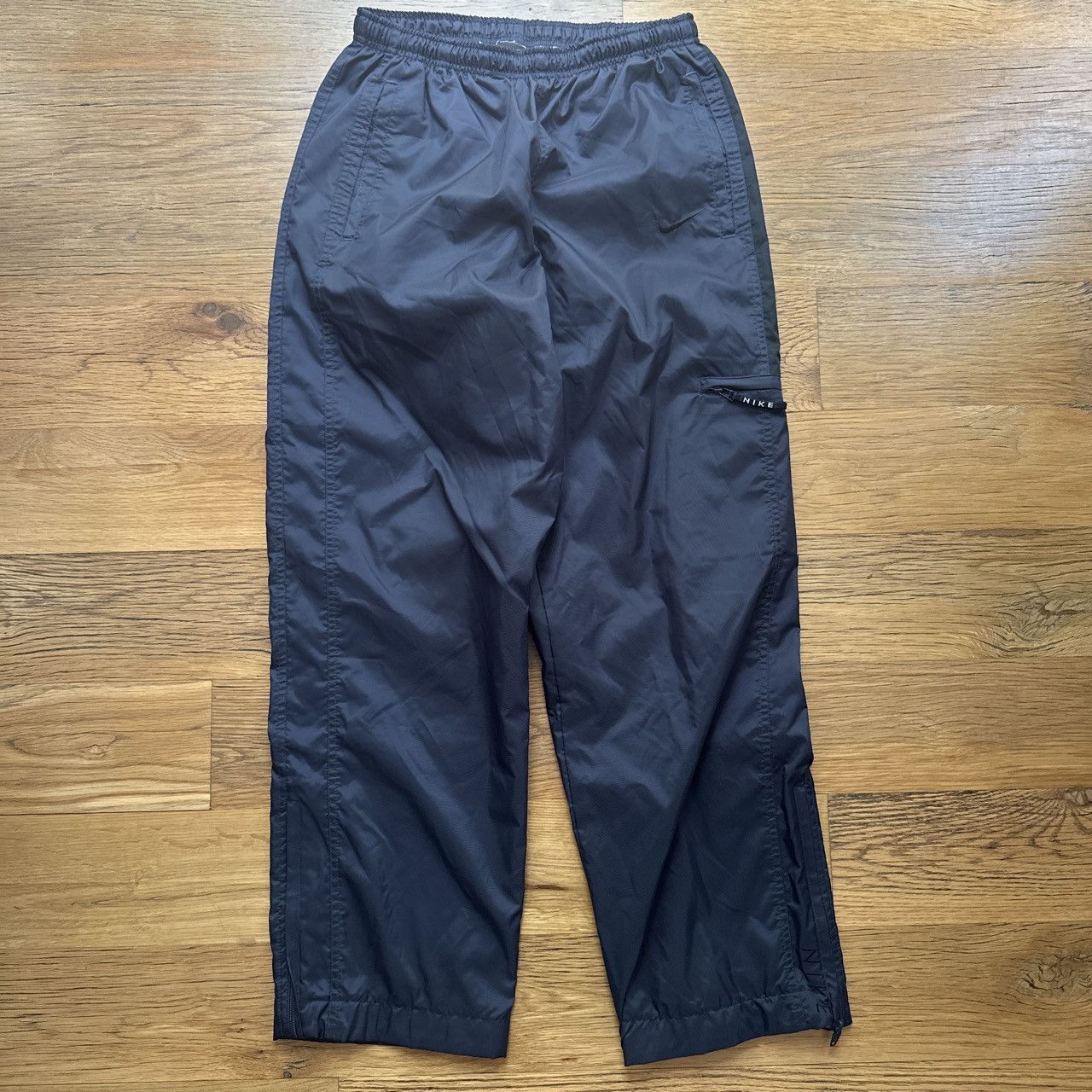 VTG Y2K Nike Track Pants Mens L Navy Wide Swoosh Athletic