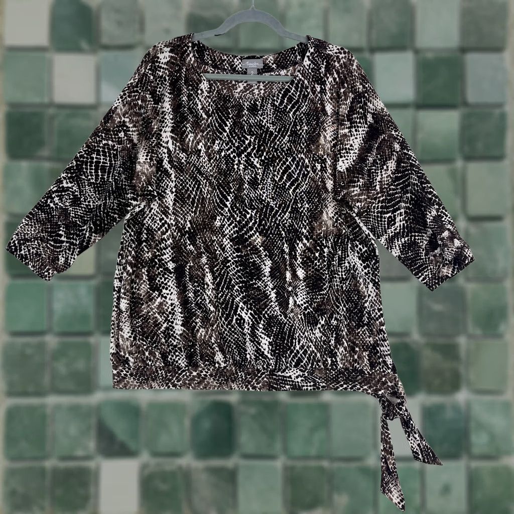 Vintage Chico's Brown Animal Print Shirt Womens 3/4 Sleeve Side Tie Pullover Size Large Size L / US 10 / IT 46 - 1 Thumbnail