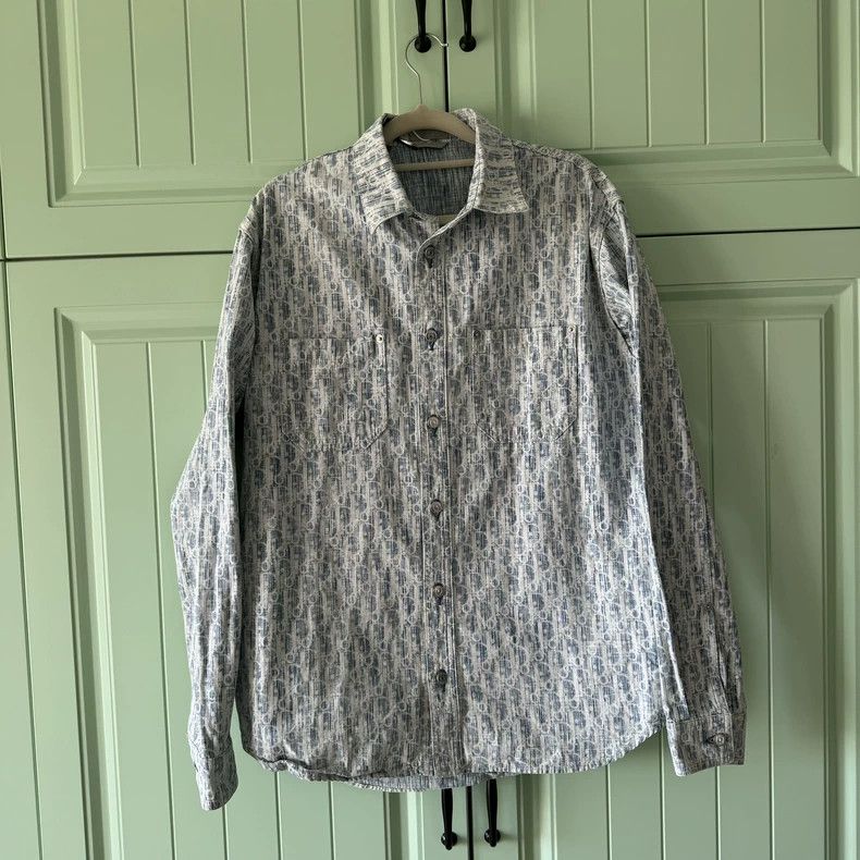 Dior Size37 Blue full-printed old-fashioned shirt