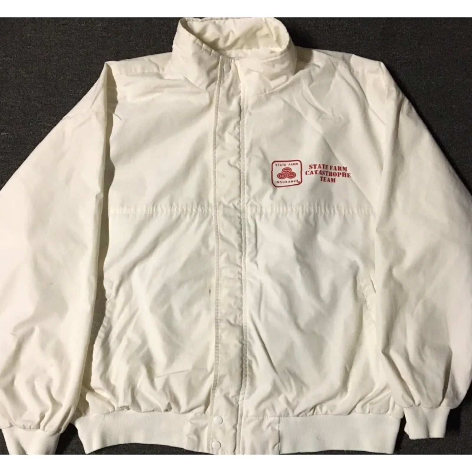 Vintage VINTAGE State Farm Insurance Catastrophe Team Jacket 80s 90s Grunge Bomber Jacket XL Mens White Nylon Fleece Lining Hawaii? Size US XL / EU 56 / 4 - 2 Thumbnail