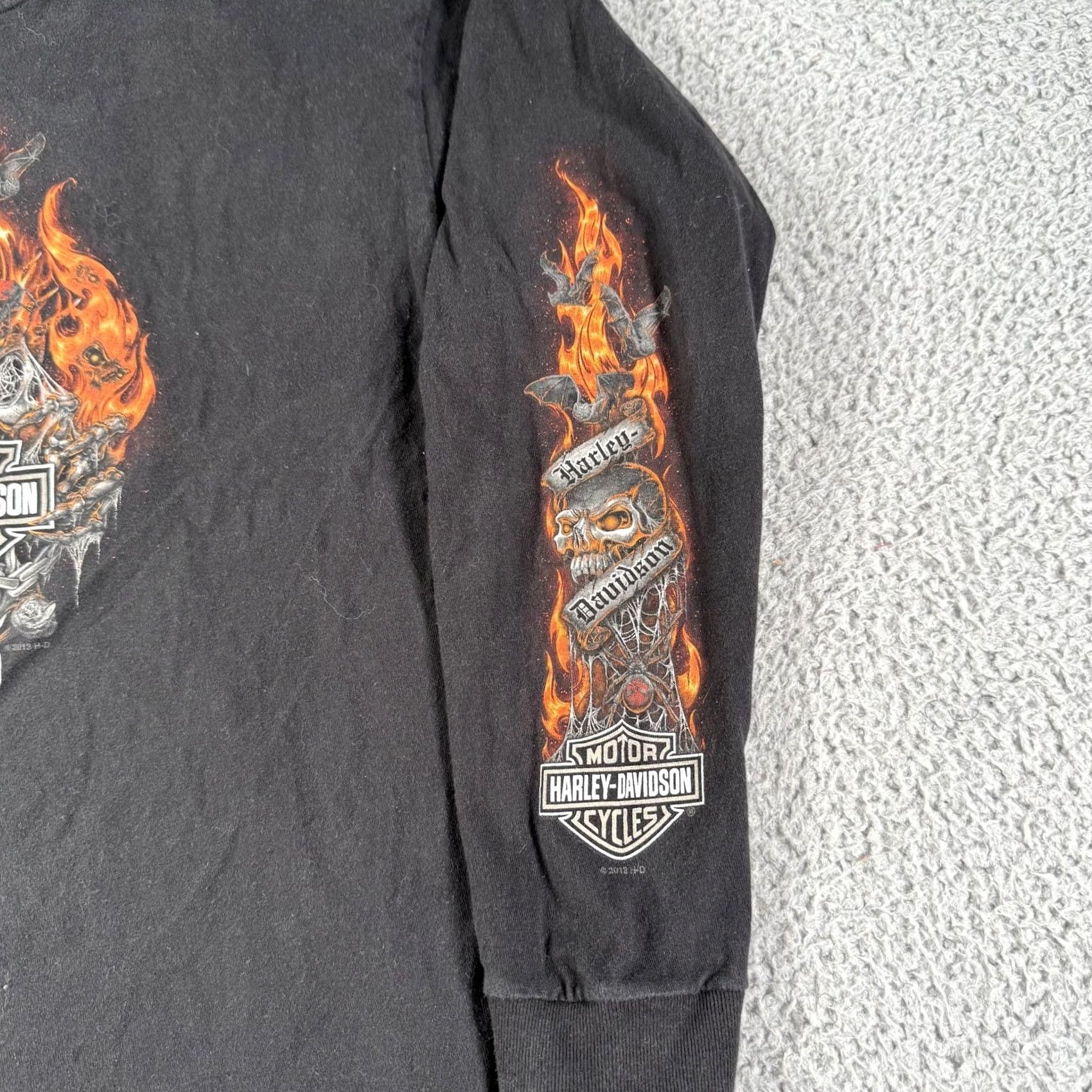 Harley Davidson Harley-Davidson Shirt Mens XL Black Long Sleeve Flames Skulls Panama City Beach Graphic Print Crew Neck Front Back Limited Edition VINTAGE? Size US XL / EU 56 / 4 - 2 Thumbnail
