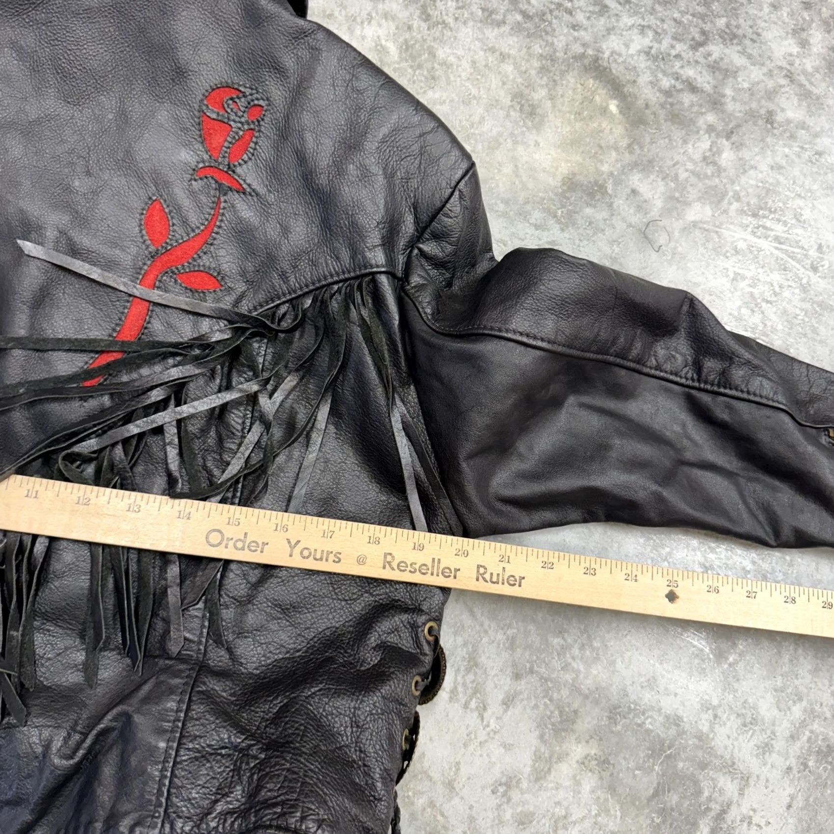 Vintage Protech Leather Jacket Girls S Black Fringe Embroidered Rose Made USA Western Motorcycle Jacket Size S / US 4 / IT 40 - 7 Thumbnail