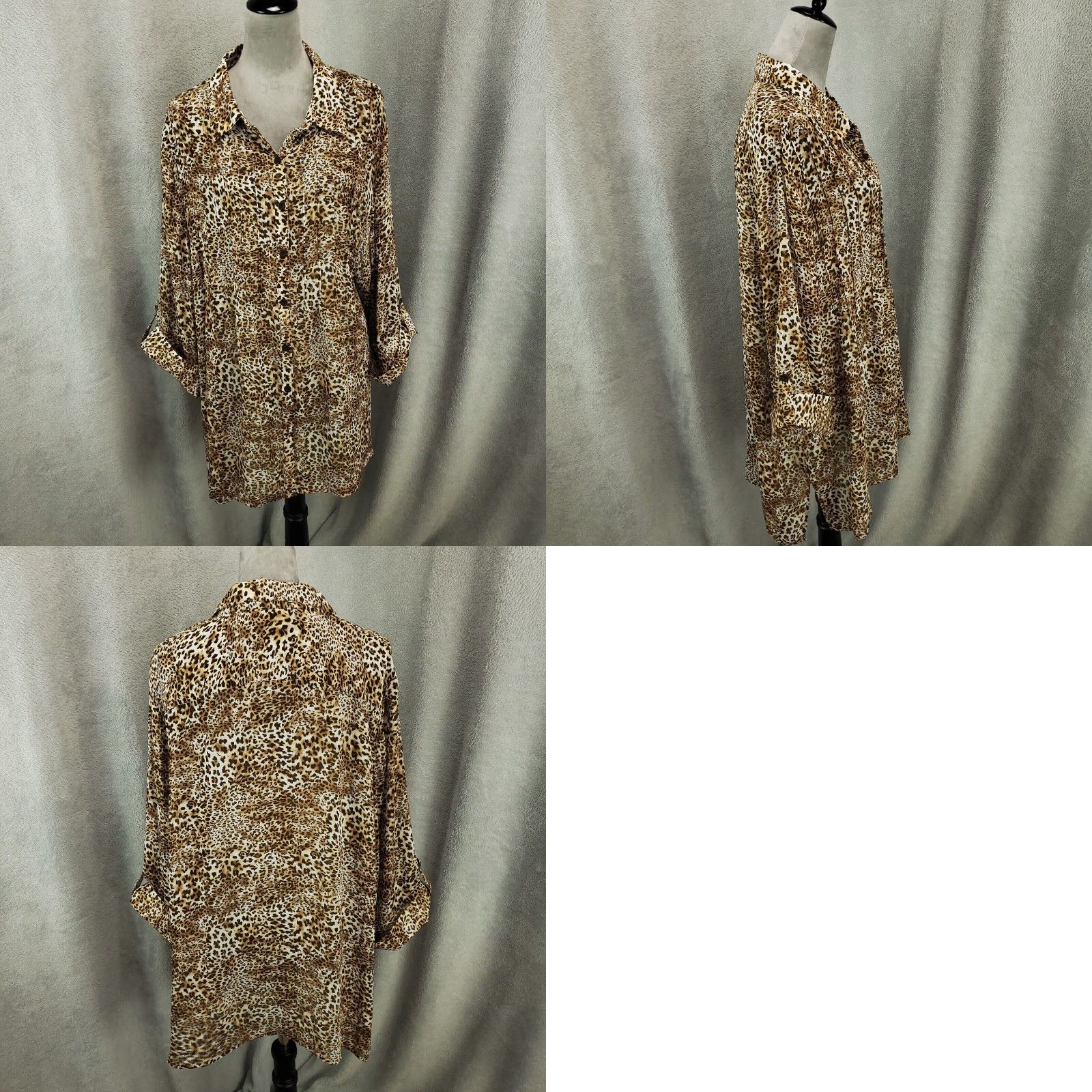 Vintage Maggie Barnes Blouse Womens 2X Animal Print Leopard Button Up Shirt Size XXL / US 16-18 / IT 52-54 - 8 Thumbnail