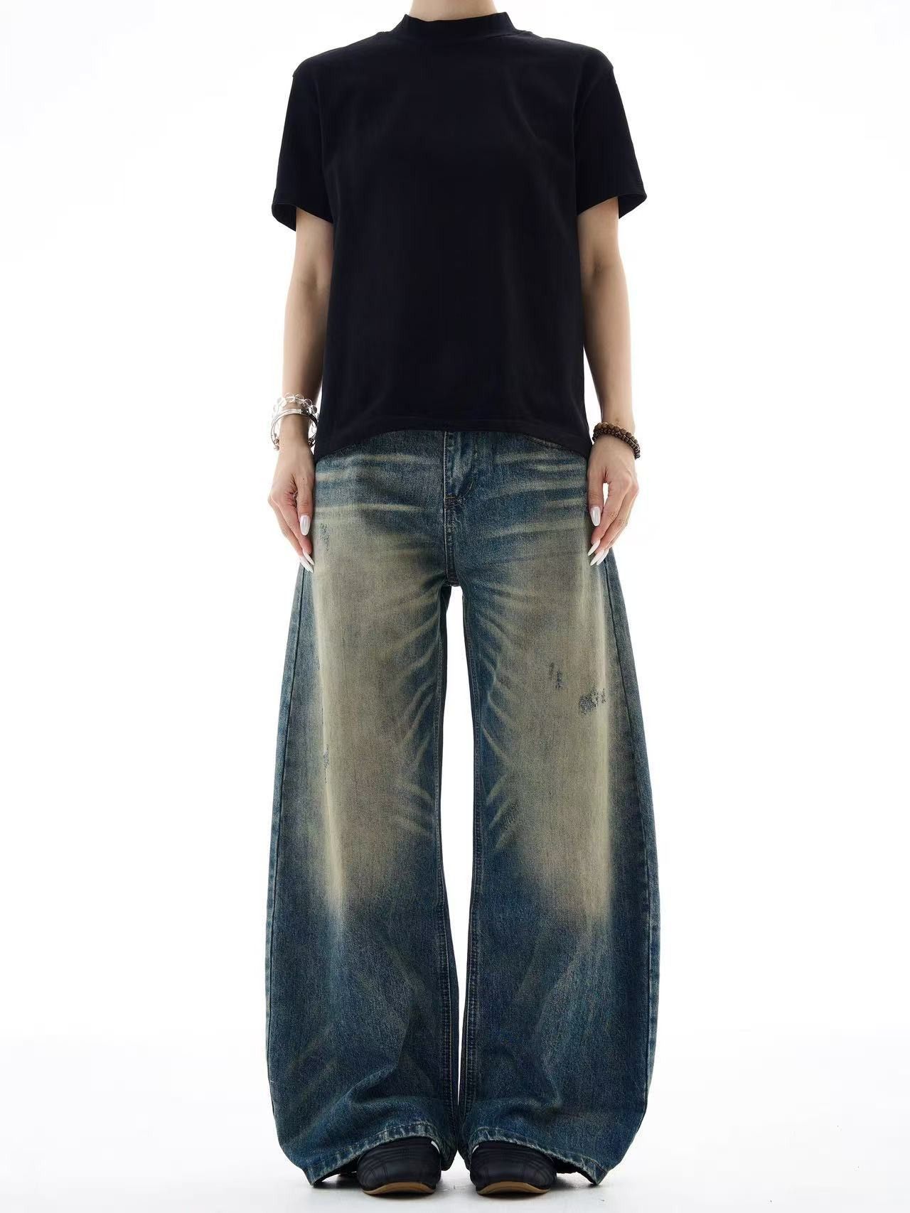 Vintage American retro washed men's cleanfit distressed curved jeans Size US 32 / EU 48 - 1 Thumbnail