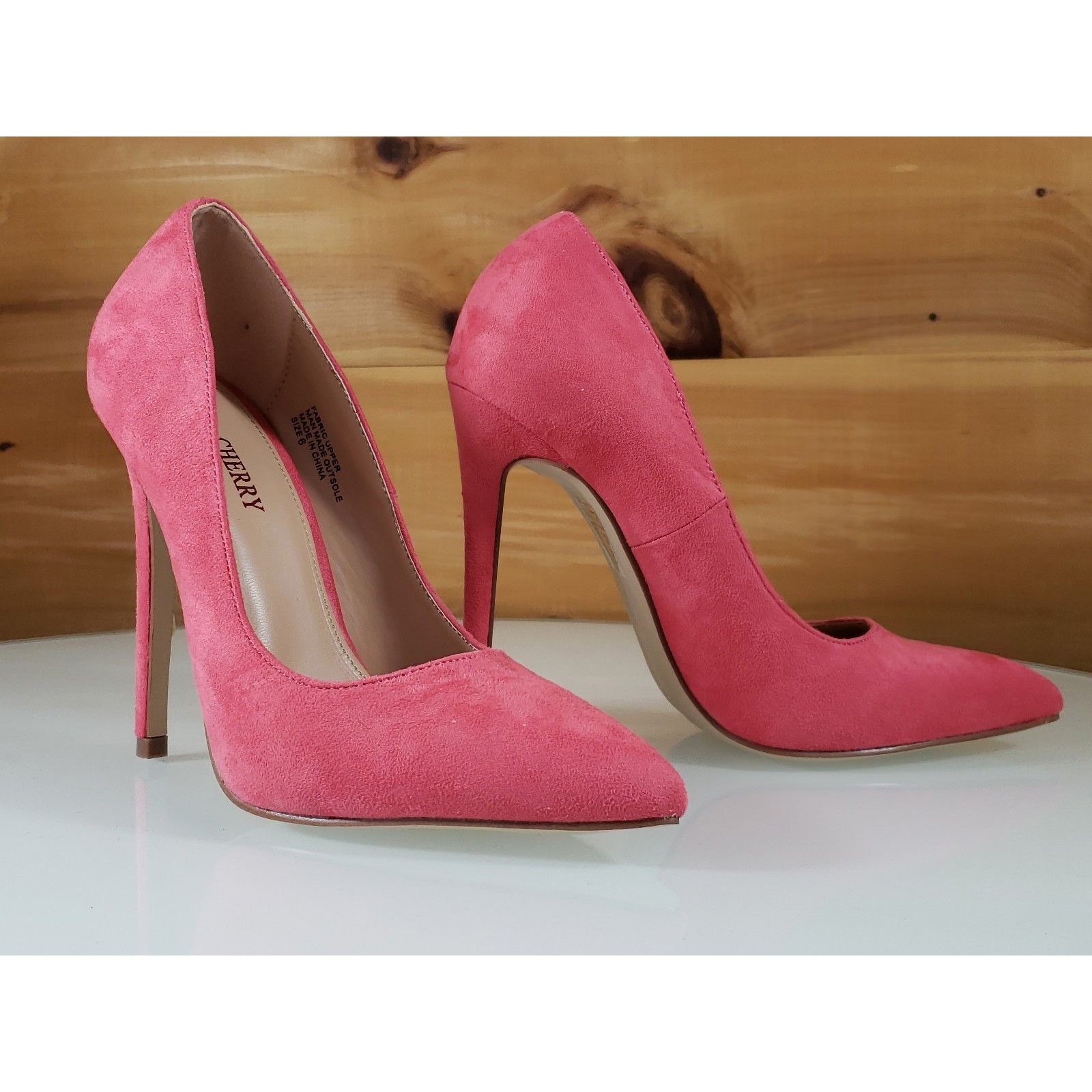 Other Red Cherry Soft Pink Vegan Suede Pointy Toe Pump Shoe 4.5" S Size US 6 / IT 36 - 2 Thumbnail