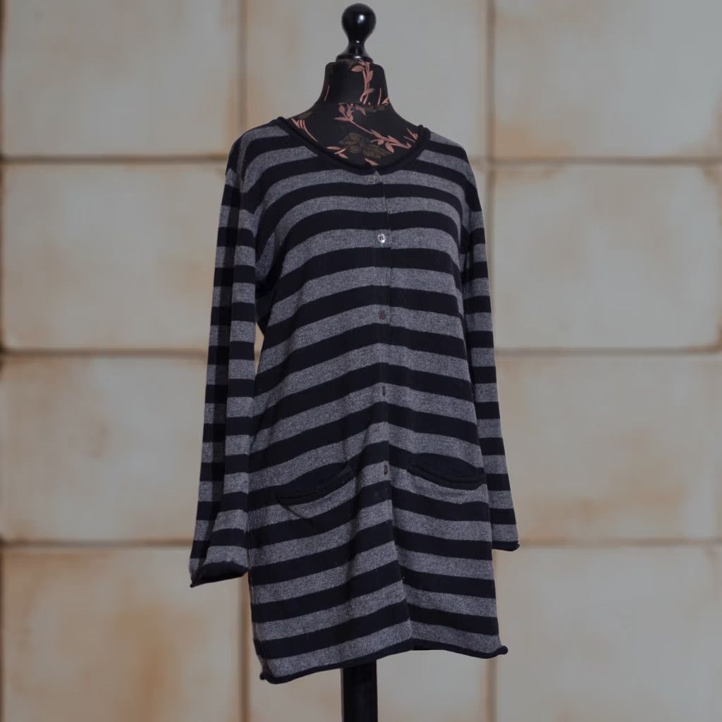 Vintage Gudrun Sjoden Cardigan Womens M Grey Women Long Jumper Striped Wool Blend Sleeve Size M / US 6-8 / IT 42-44 - 1 Thumbnail