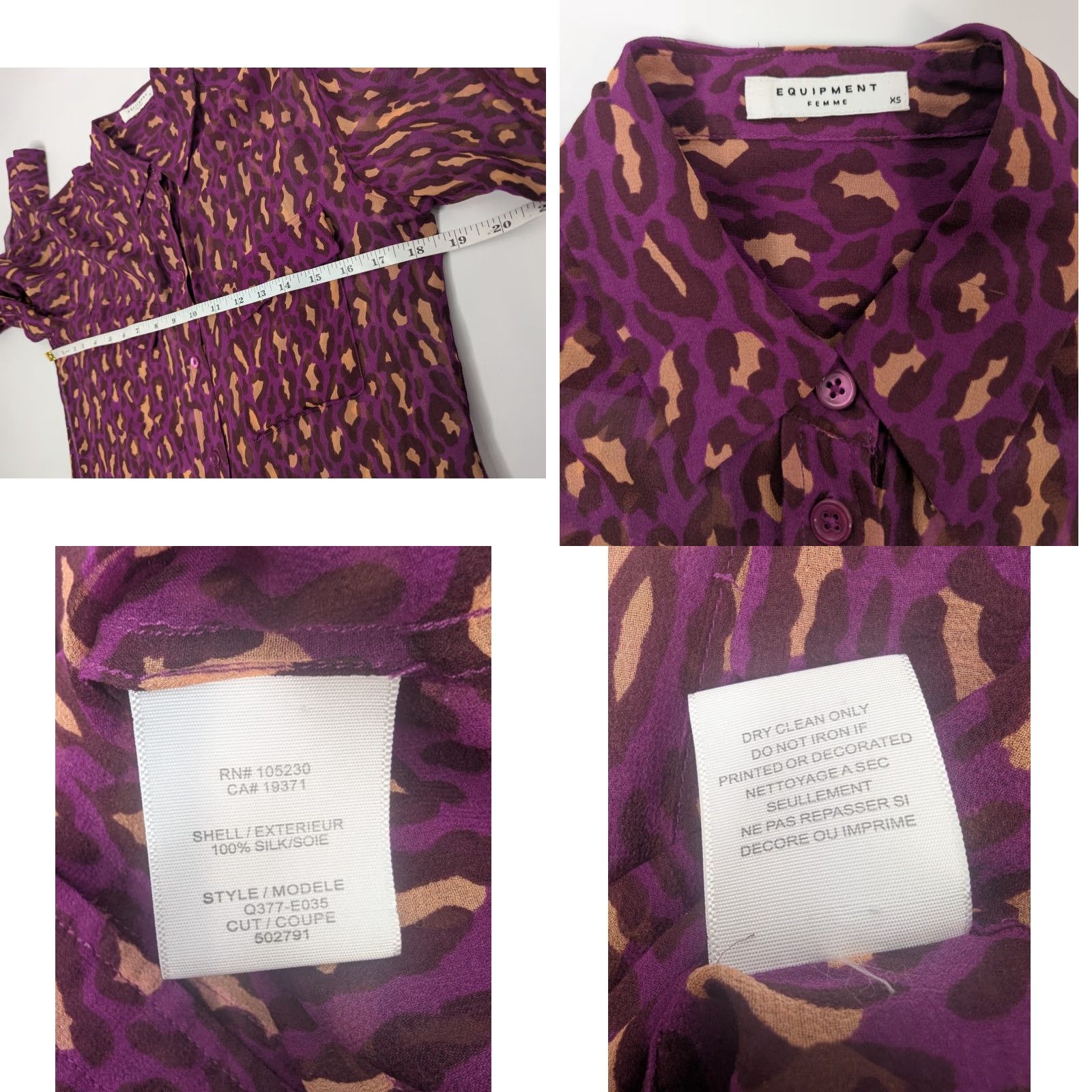 Equipment Equipment Femme Blouse Women XS Purple Silk Sheer Leopard Button Front 100% Silk Size XS / US 0-2 / IT 36-38 - 8 Thumbnail
