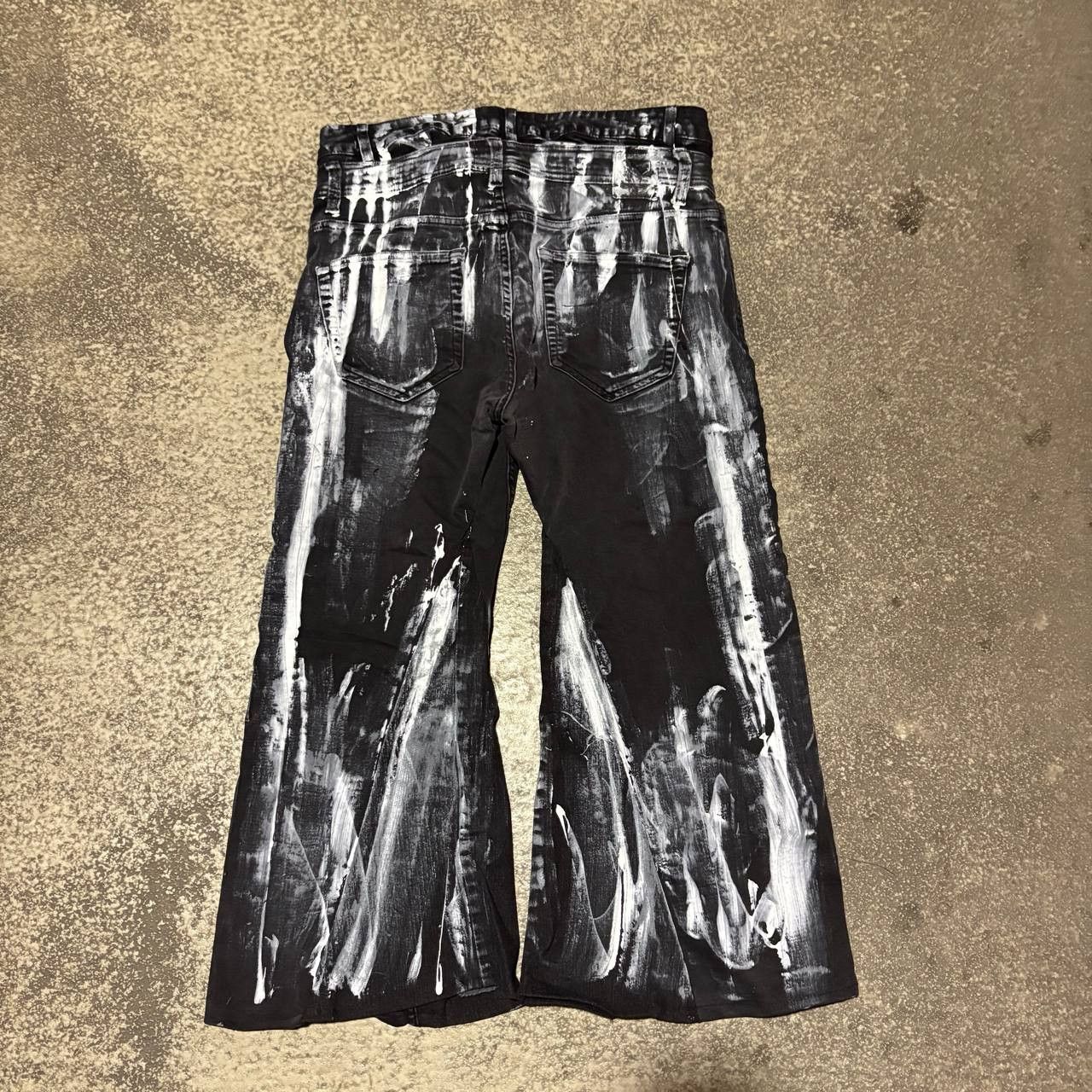 Japanese Brand Custom Black Baggy Distressed Jeans Painted Wide Leg Size US 31 - 4 Thumbnail