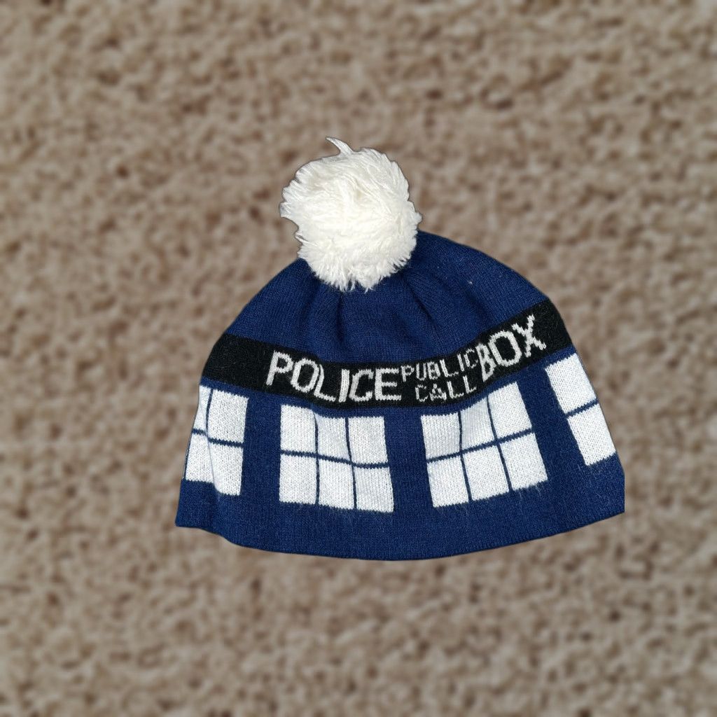 Vintage Doctor Who Hat Adult One Size Blue Pom Acrylic Size ONE SIZE - 1 Thumbnail