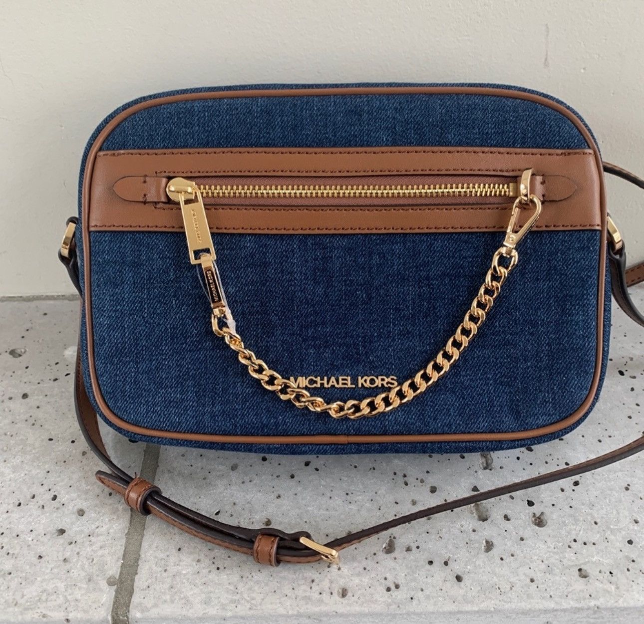 NWT Michael Kors Large East West Zip Chain Crossbody Bag