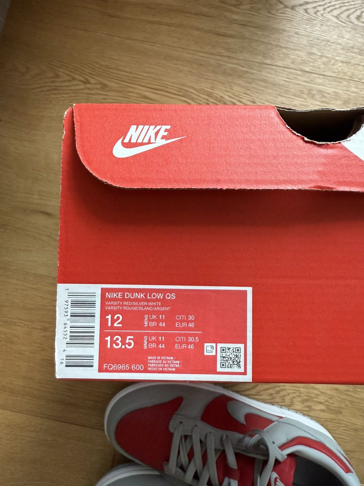 Nike Nike Dunk Low QS Gray & Red Size US 12 / EU 45 - 6 Thumbnail