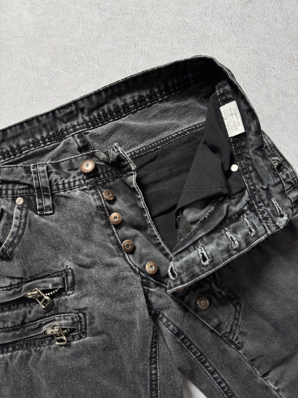 Jean Vintage Multi-Zip Distressed Denim Biker Jeans Washed Black Size US 28 / EU 44 - 6 Thumbnail