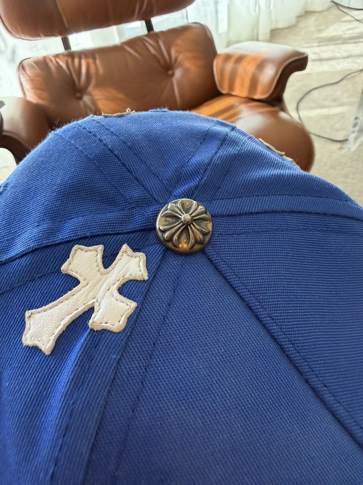 Chrome Hearts Chrome Hearts CH Snapback Hat - Blue W/ White Leather Patch Size ONE SIZE - 4 Thumbnail
